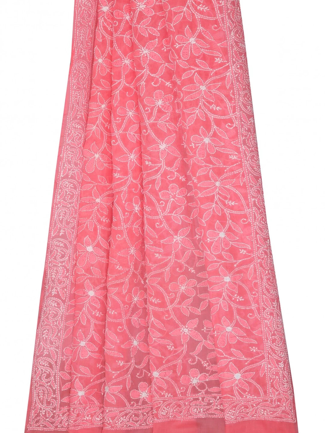Ada Hand Embroidered Peach Cotton Lucknowi Chikankari Dupatta A447528