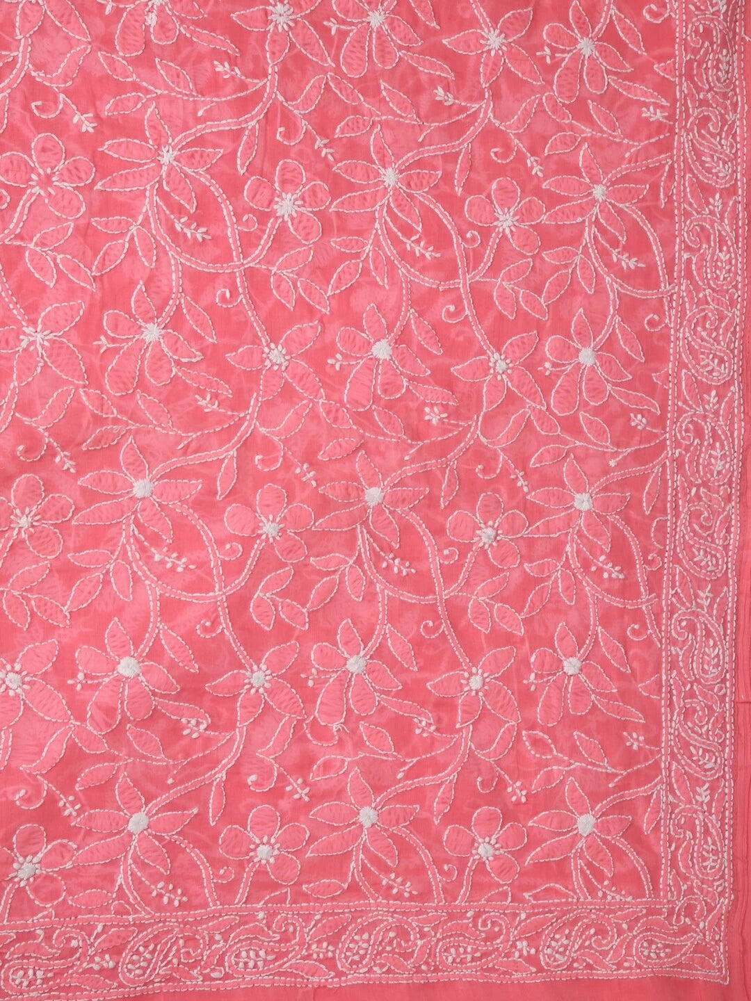 Ada Hand Embroidered Peach Cotton Lucknowi Chikankari Dupatta A447528