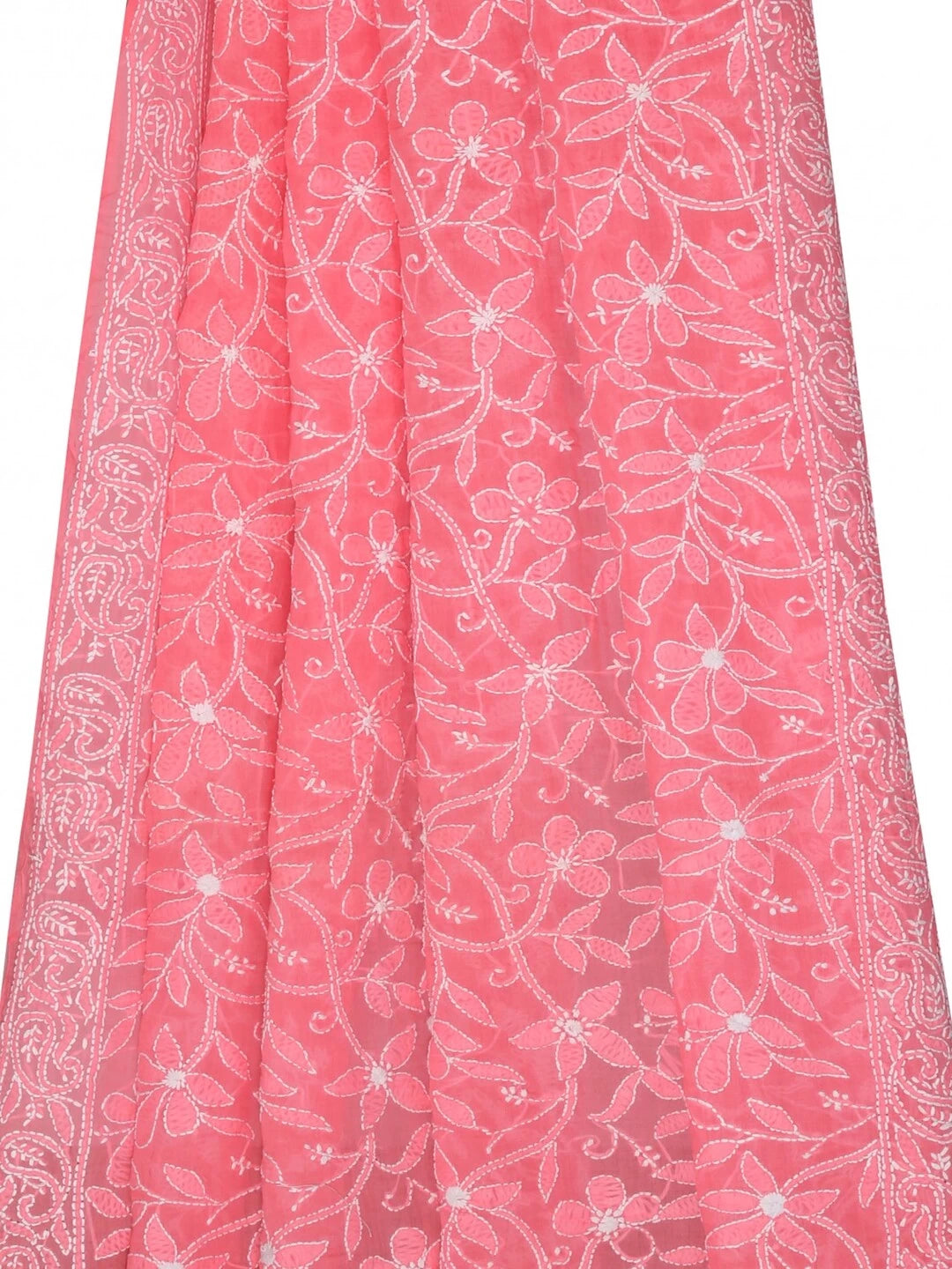 Ada Hand Embroidered Peach Cotton Lucknowi Chikankari Dupatta A447528