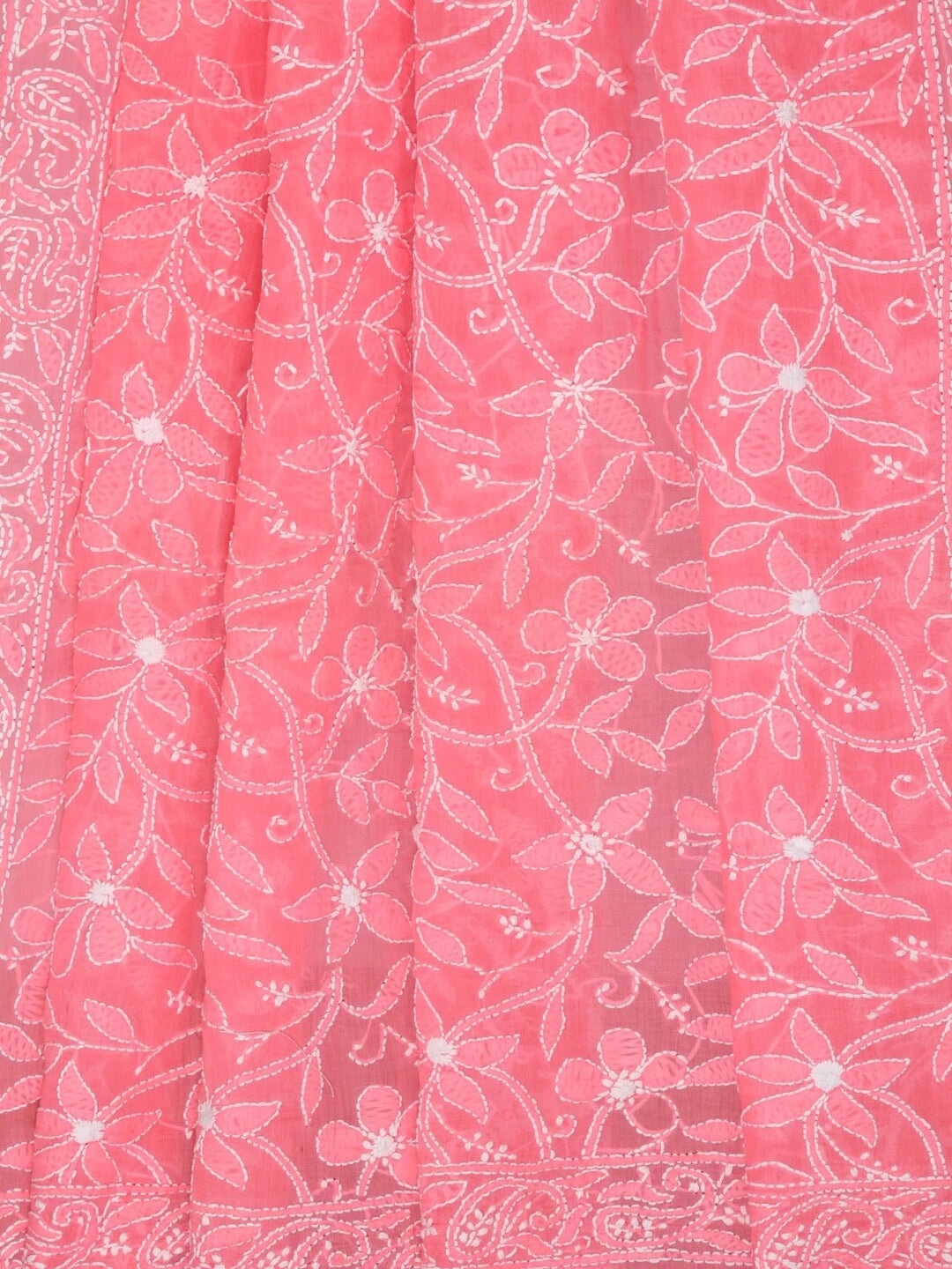 Ada Hand Embroidered Peach Cotton Lucknowi Chikankari Dupatta A447528