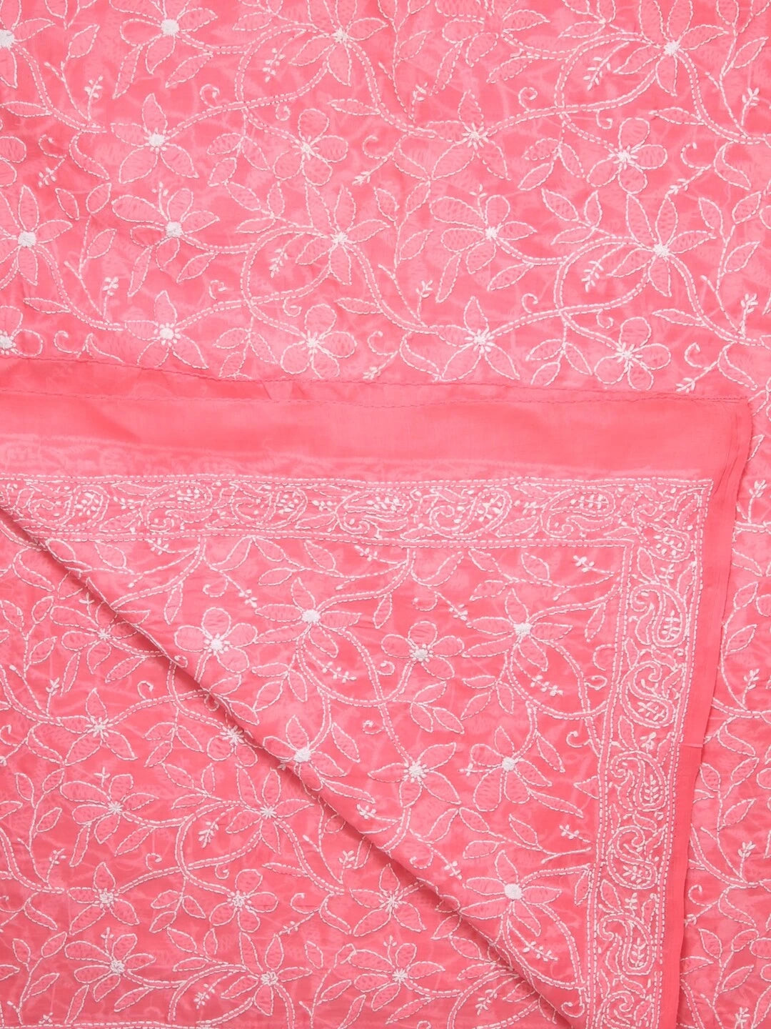 Ada Hand Embroidered Peach Cotton Lucknowi Chikankari Dupatta A447528