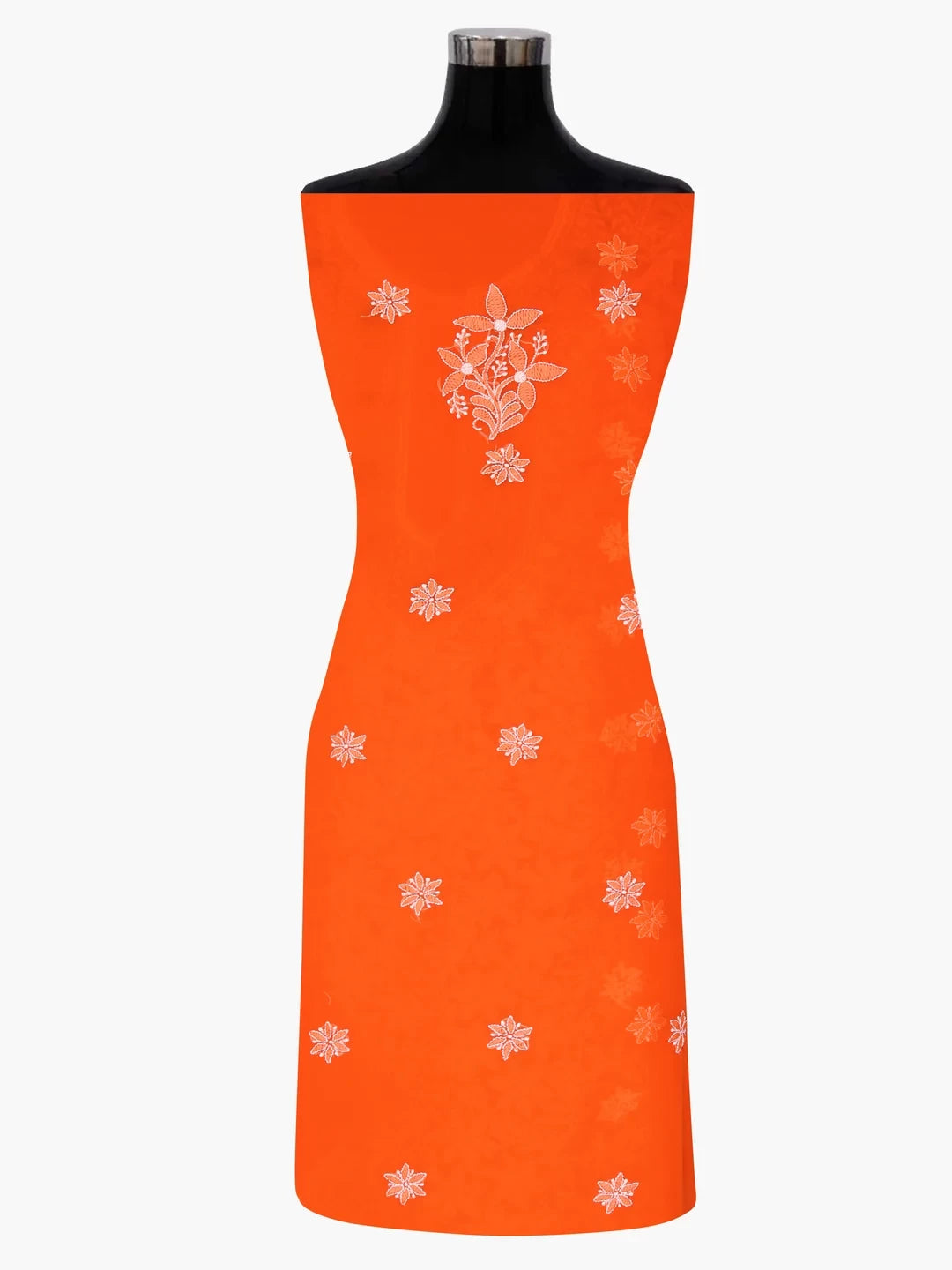 Ada Hand Embroidered Orange Georgette Lucknowi Chikankari Unstitched Suit Piece With Parsi Work A211256