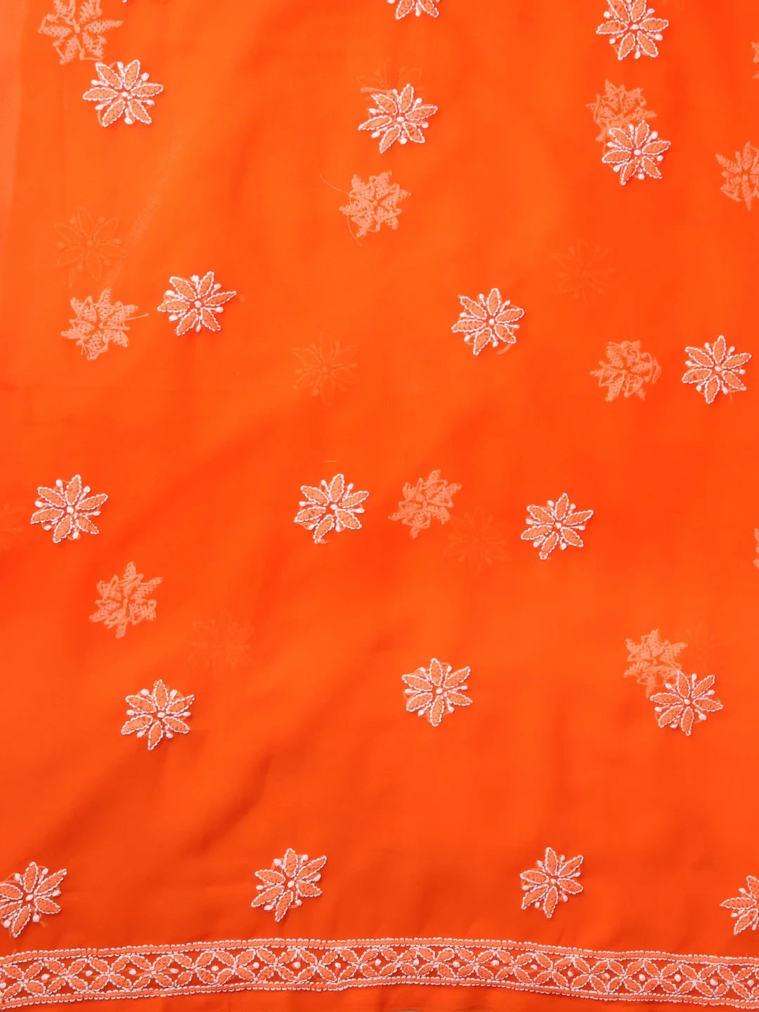 Ada Hand Embroidered Orange Georgette Lucknowi Chikankari Unstitched Suit Piece With Parsi Work A211256