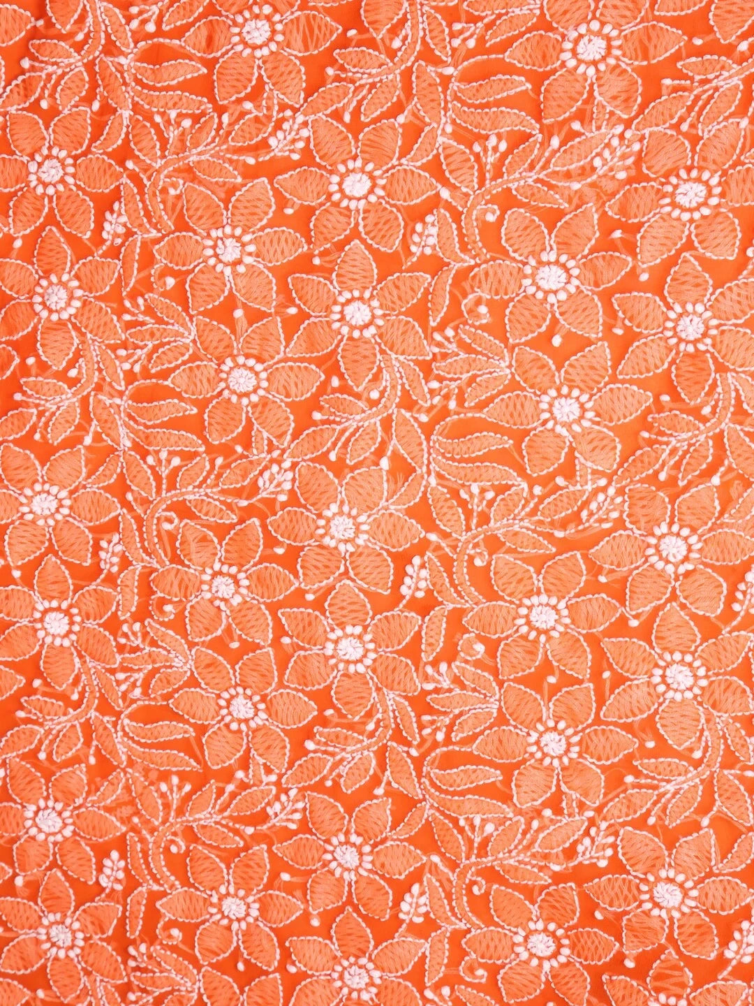 Ada Hand Embroidered Orange Georgette Lucknowi Chikankari Unstitched Suit Piece With Parsi Work A211256