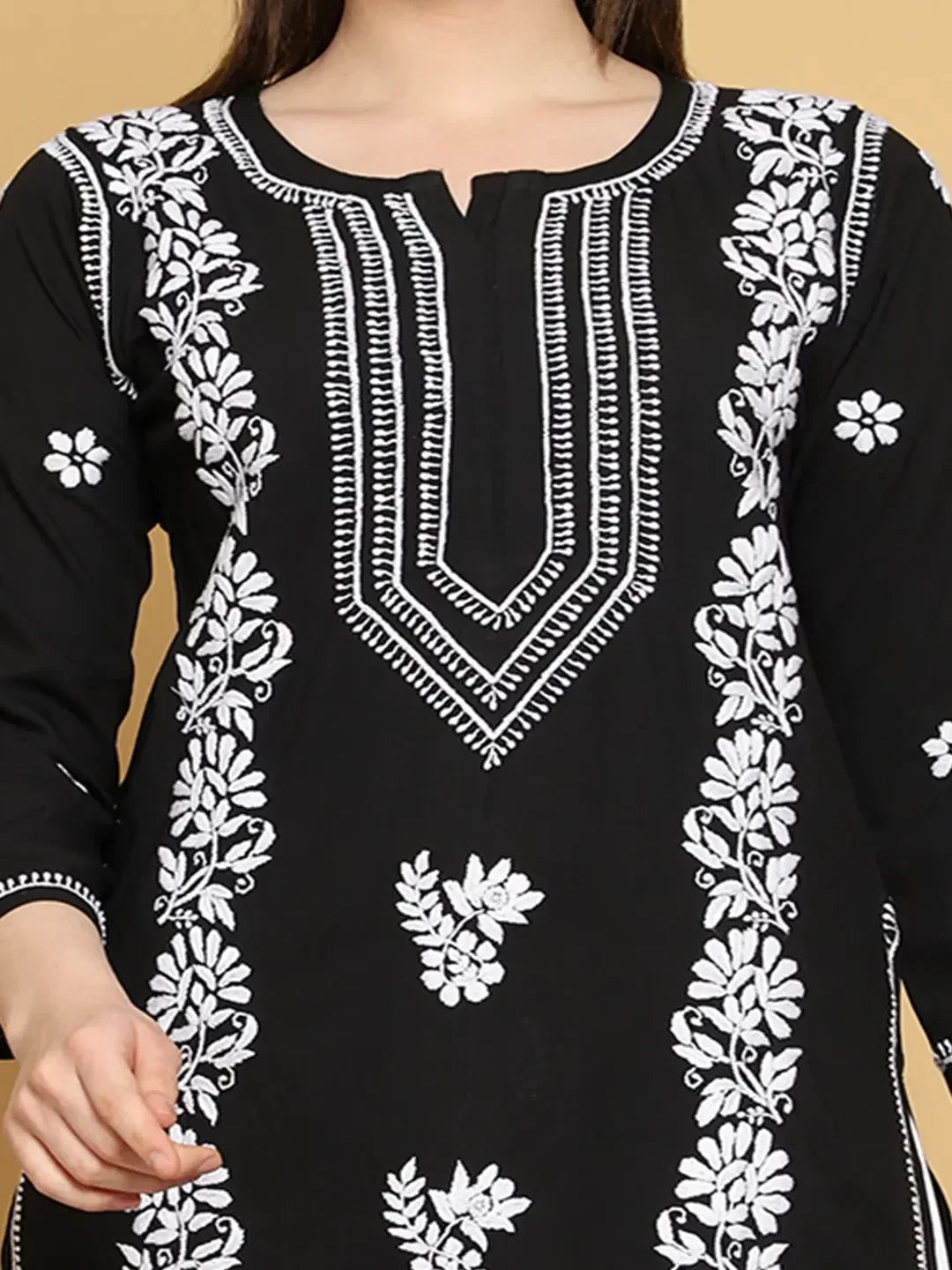 Ada Hand Embroidered Black Modal Lucknowi Chikankari Straight Kurta A411464