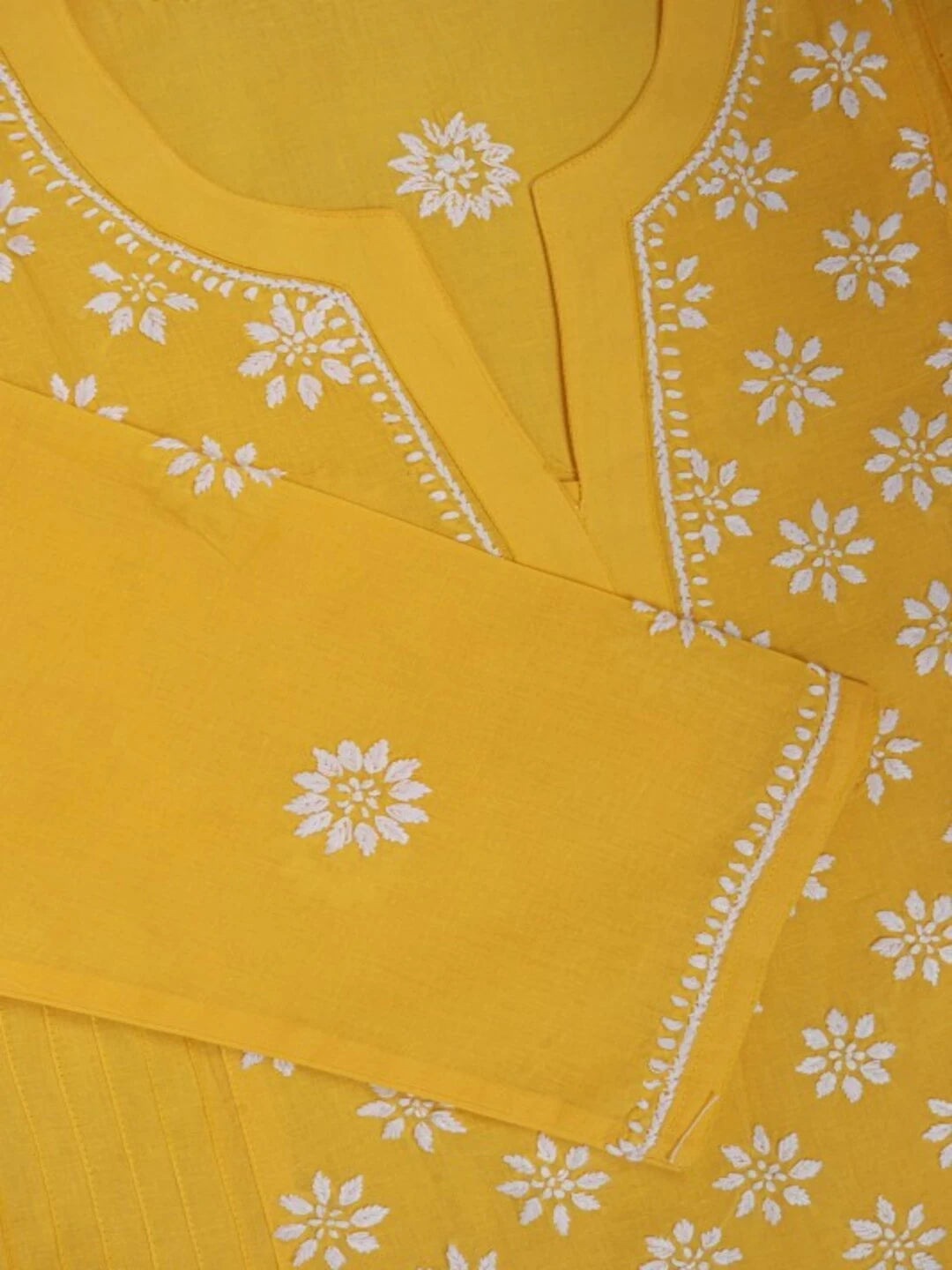 Ada Hand Embroidered Yellow Cotton Lucknowi Chikankari Straight Kurti A911285