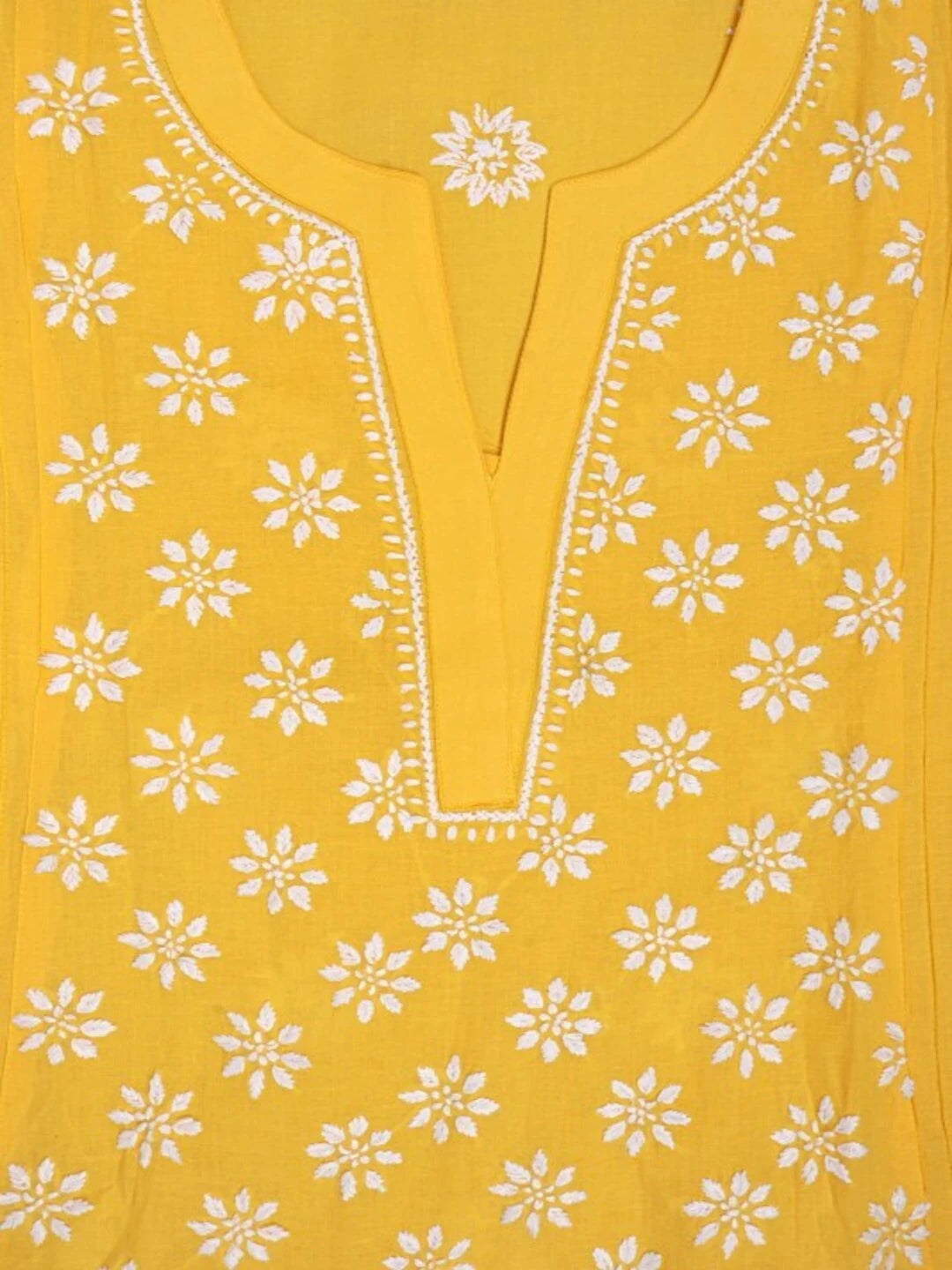 Ada Hand Embroidered Yellow Cotton Lucknowi Chikankari Straight Kurti A911285