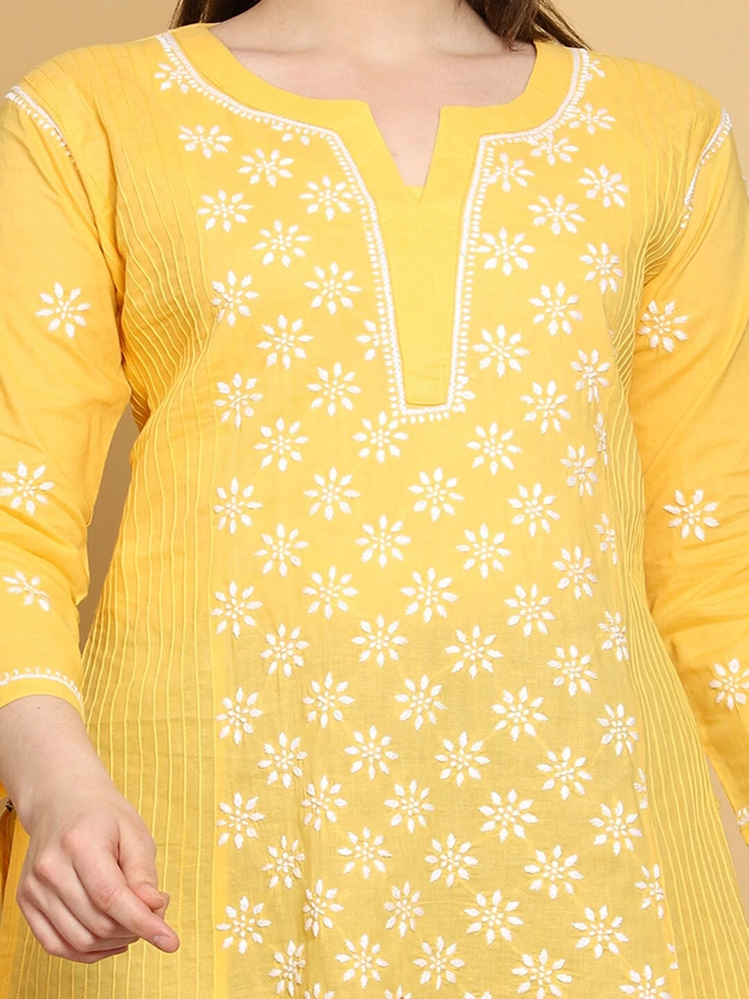 Ada Hand Embroidered Yellow Cotton Lucknowi Chikankari Straight Kurti A911285