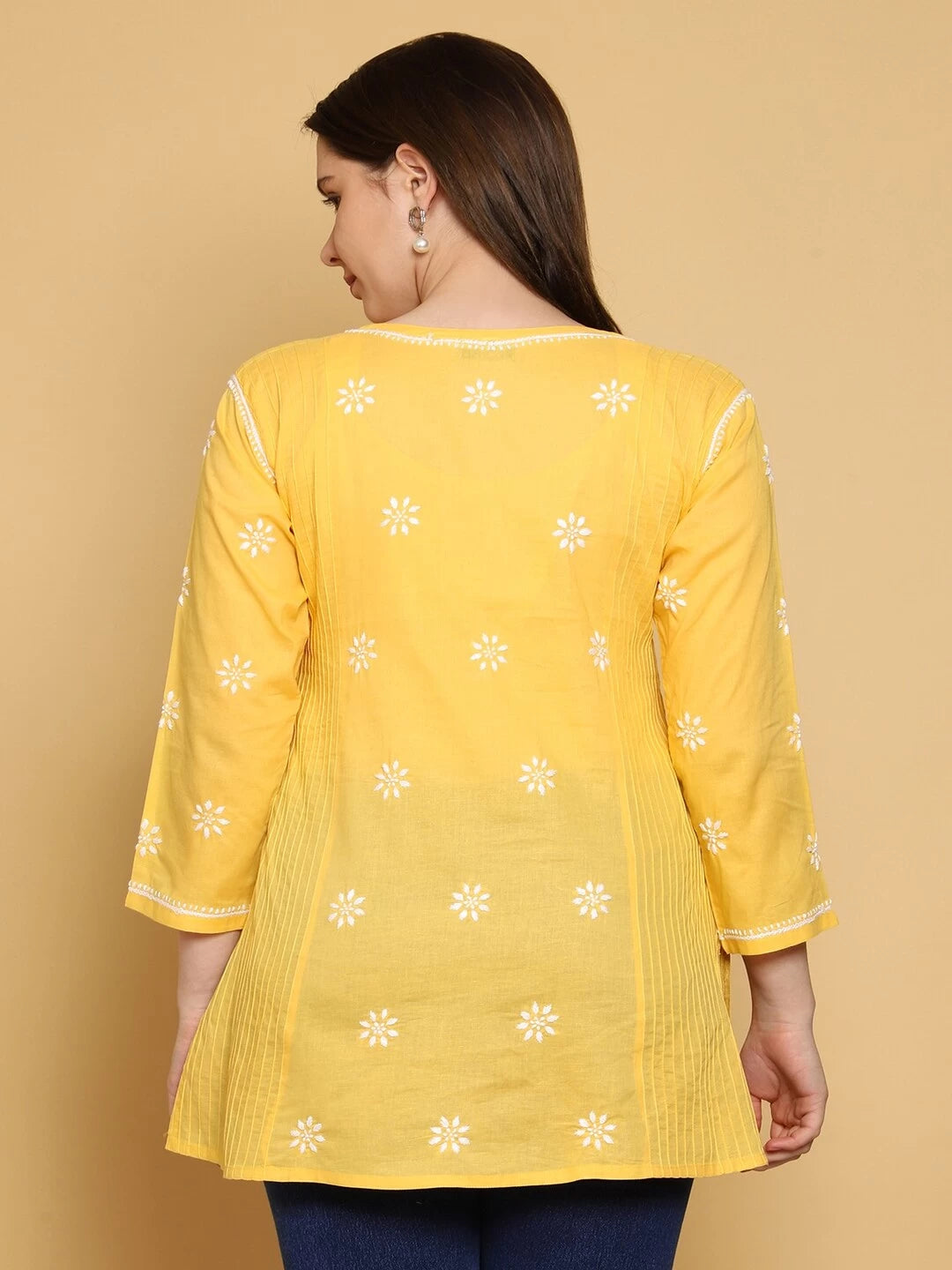 Ada Hand Embroidered Yellow Cotton Lucknowi Chikankari Straight Kurti A911285