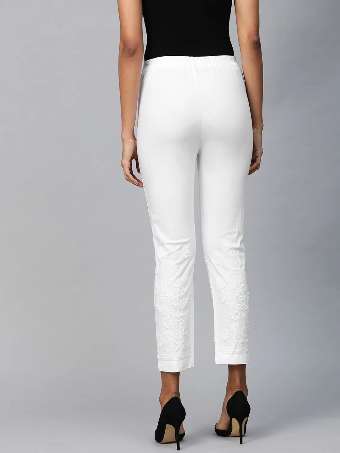Ada Hand Embroidered White Cotton Lucknowi Chikankari Trouser A711113