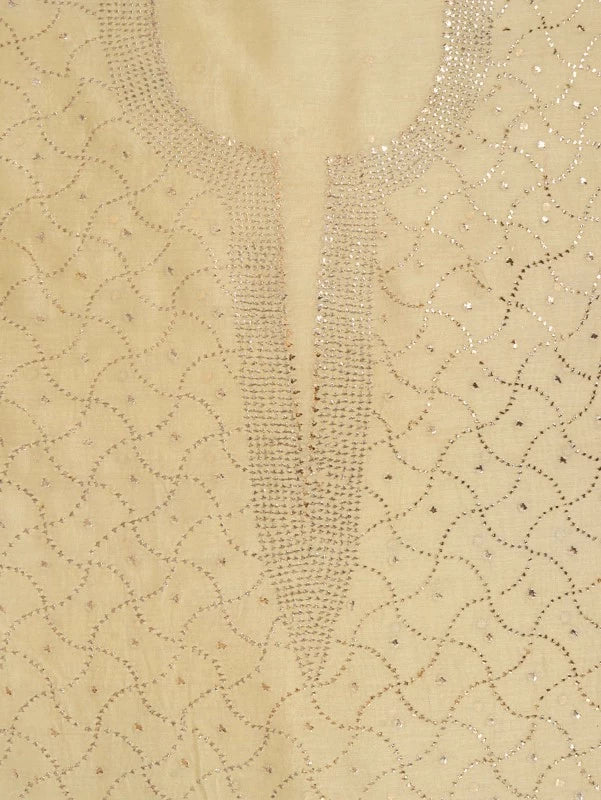 Ada Hand Embroidered Canary Lemon Chanderi Lucknowi Chikankari Unstitched Kurta Dupatta Set With Muqaish Work A578285