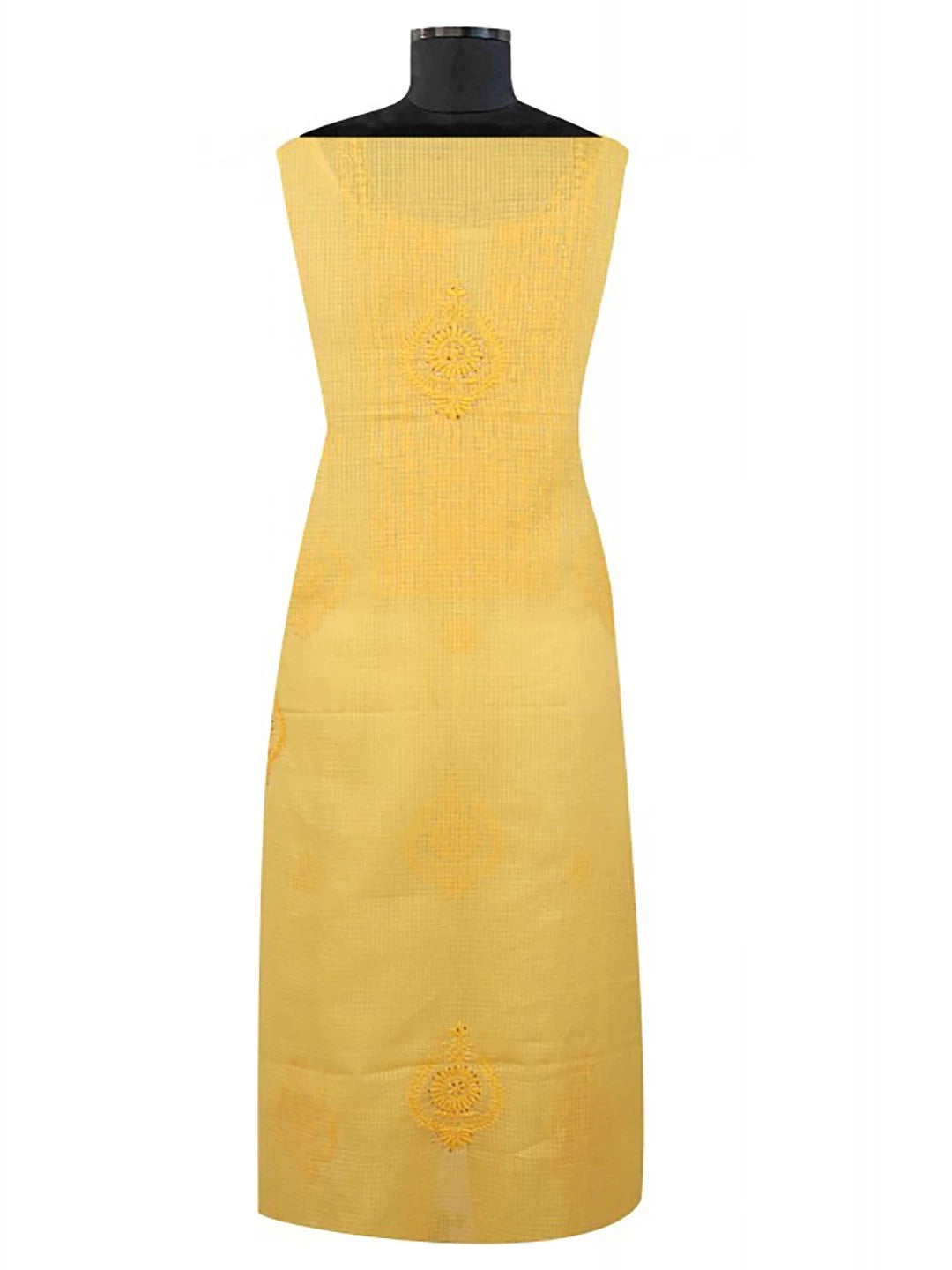 Ada Hand Embroidered Yellow Kota Lucknowi Chikankari Unstitched Kurta Dupatta Set With Muqaish Work 01A42887