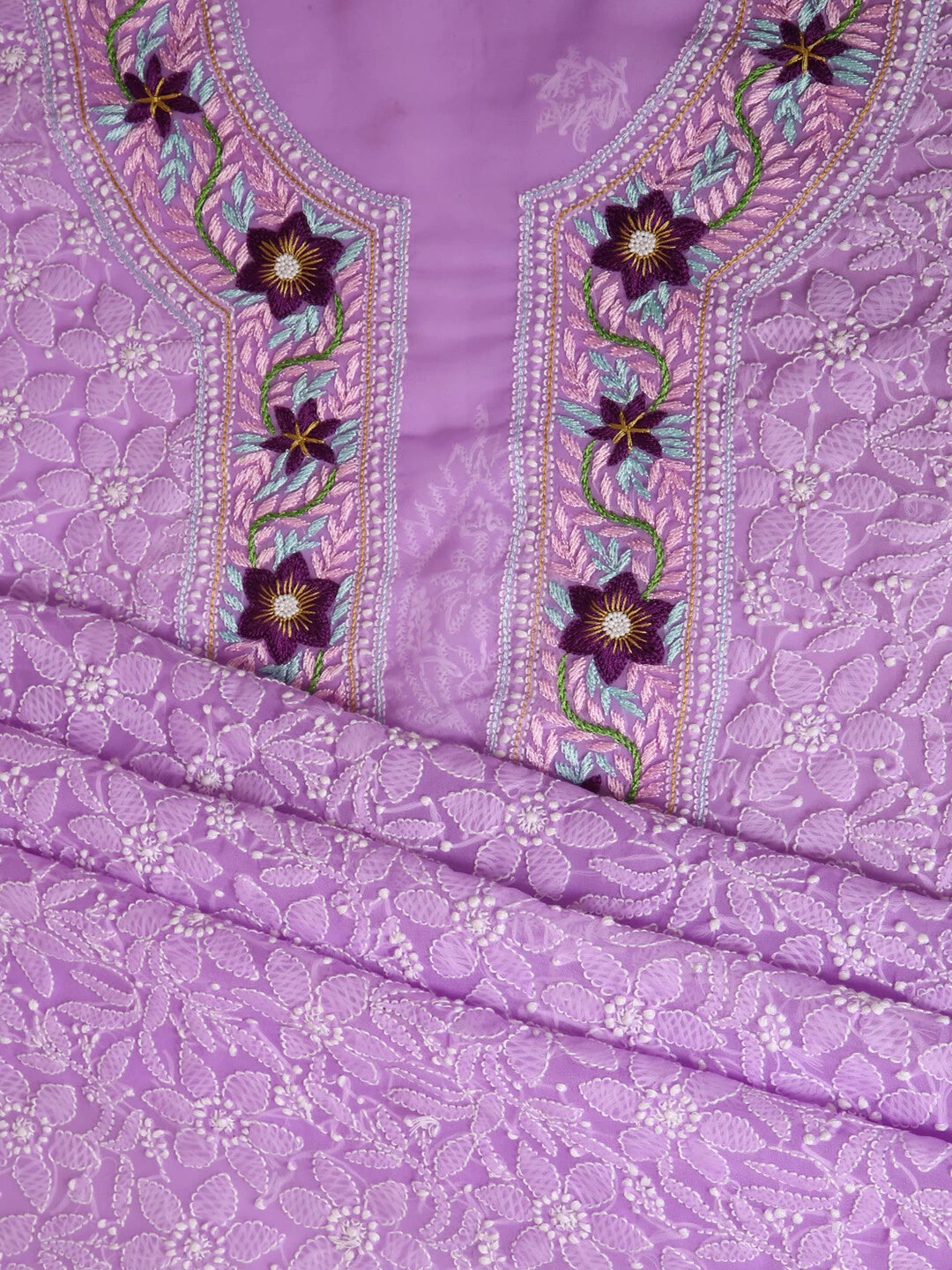 Ada Hand Embroidered Mauve Georgette Lucknowi Chikankari Unstitched Suit Piece With Parsi Work A211255
