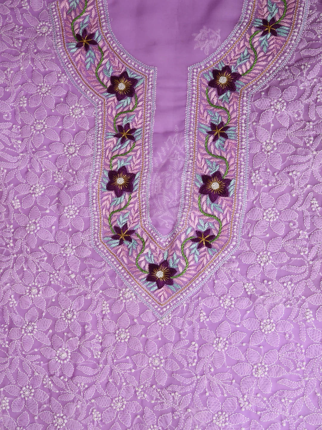 Ada Hand Embroidered Mauve Georgette Lucknowi Chikankari Unstitched Suit Piece With Parsi Work A211255