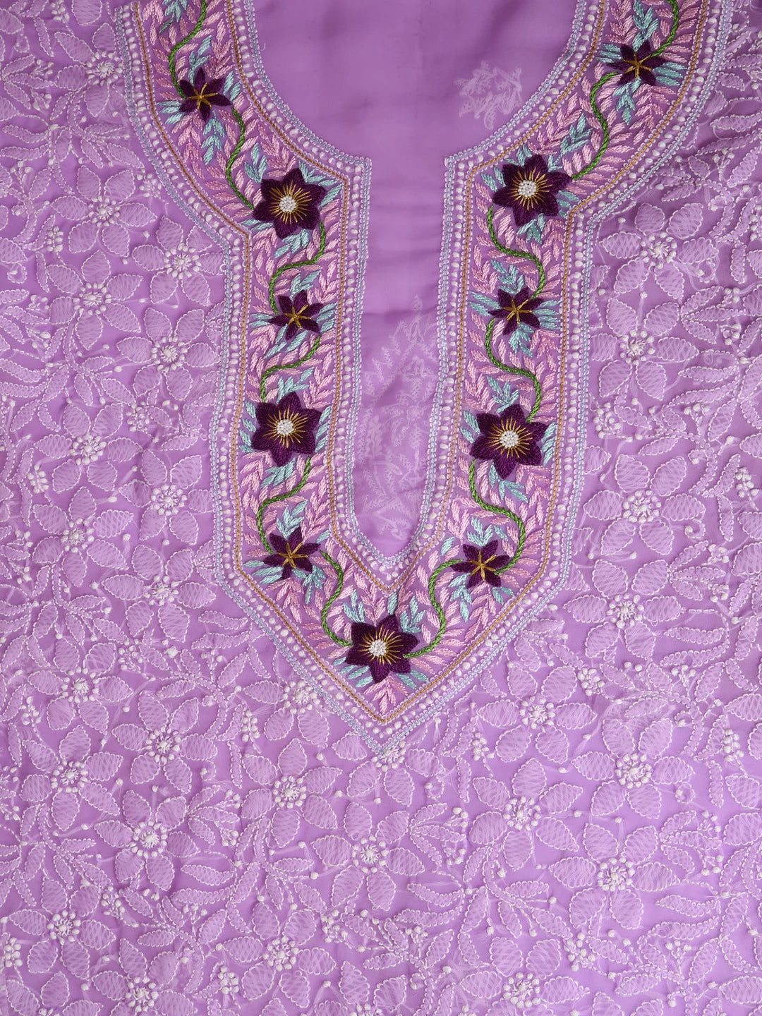 Ada Hand Embroidered Mauve Georgette Lucknowi Chikankari Unstitched Suit Piece With Parsi Work A211255