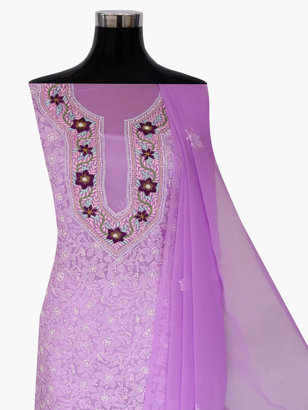 Ada Hand Embroidered Mauve Georgette Lucknowi Chikankari Unstitched Suit Piece With Parsi Work A211255