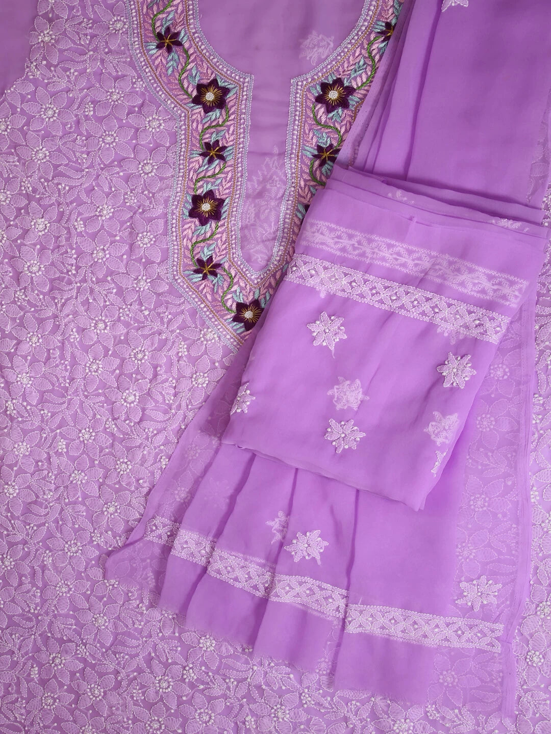 Ada Hand Embroidered Mauve Georgette Lucknowi Chikankari Unstitched Suit Piece With Parsi Work A211255