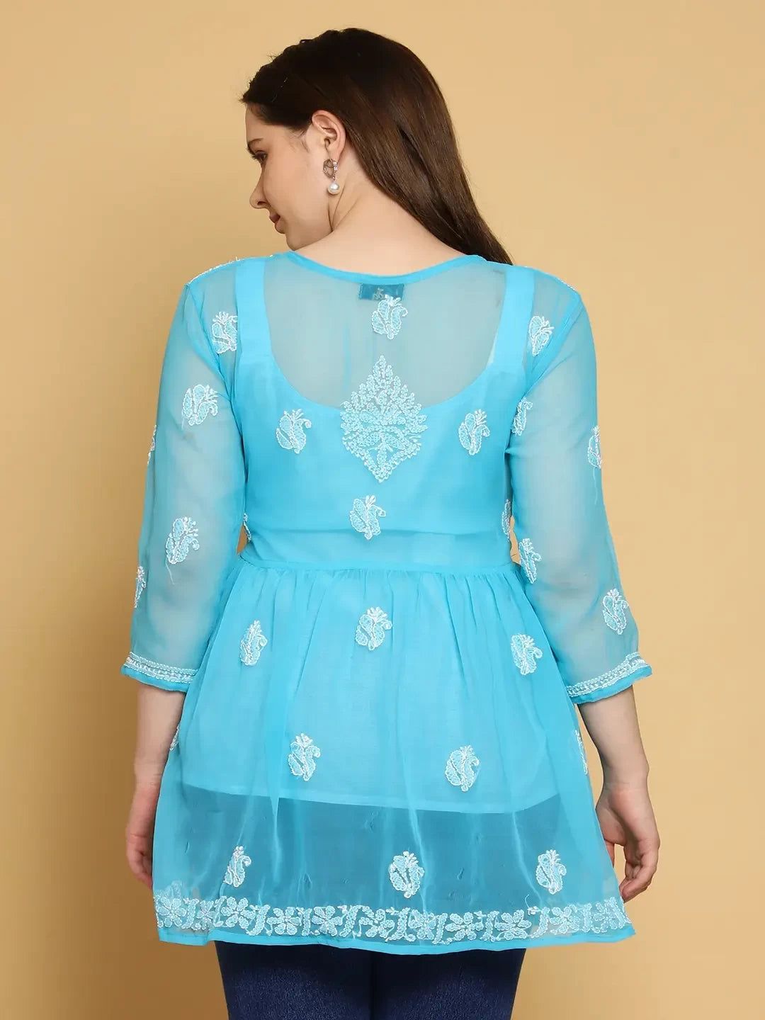 Ada Hand Embroidered Blue Georgette Lucknowi Chikankari Peplum Top A911319