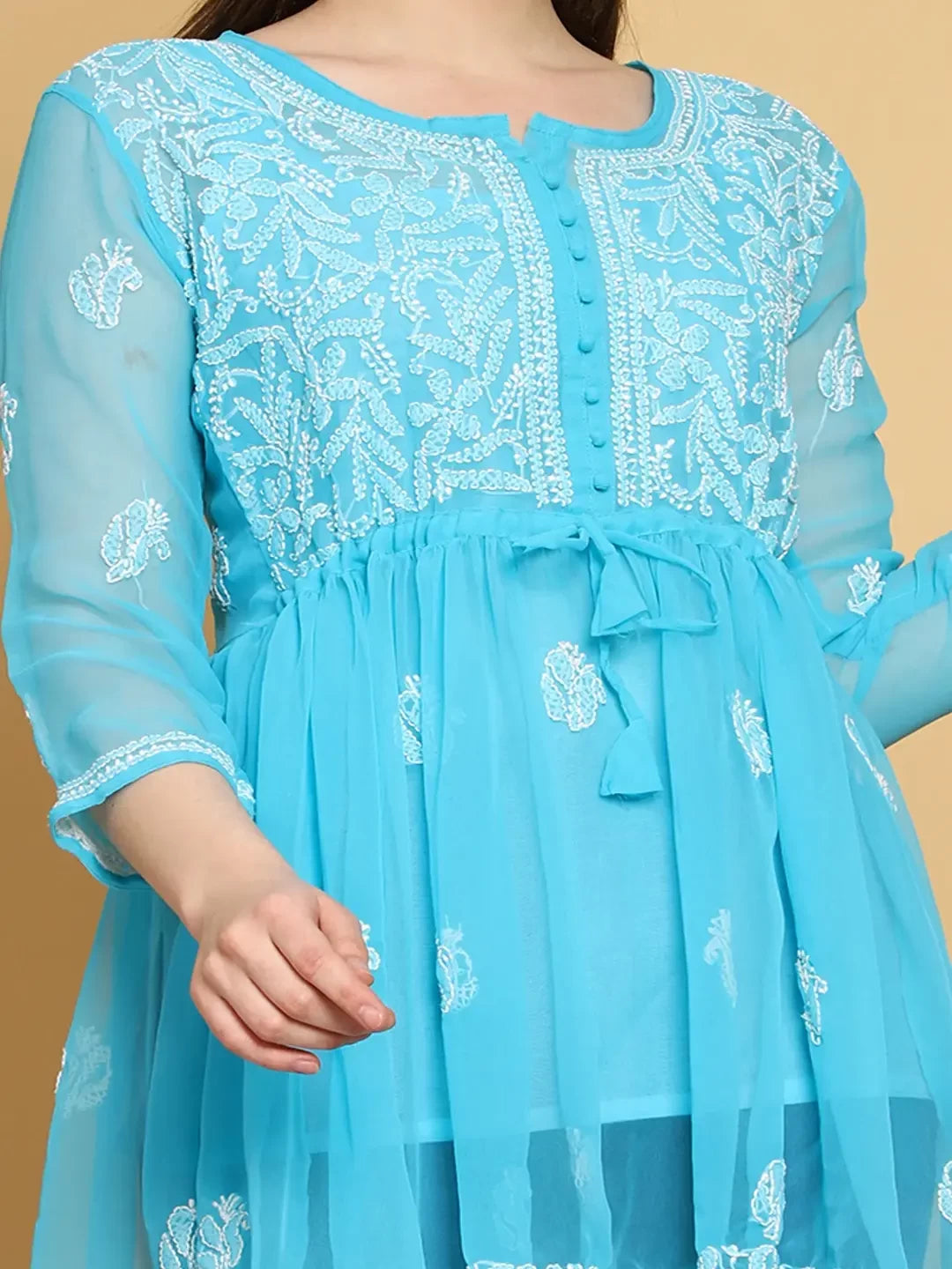 Ada Hand Embroidered Blue Georgette Lucknowi Chikankari Peplum Top A911319