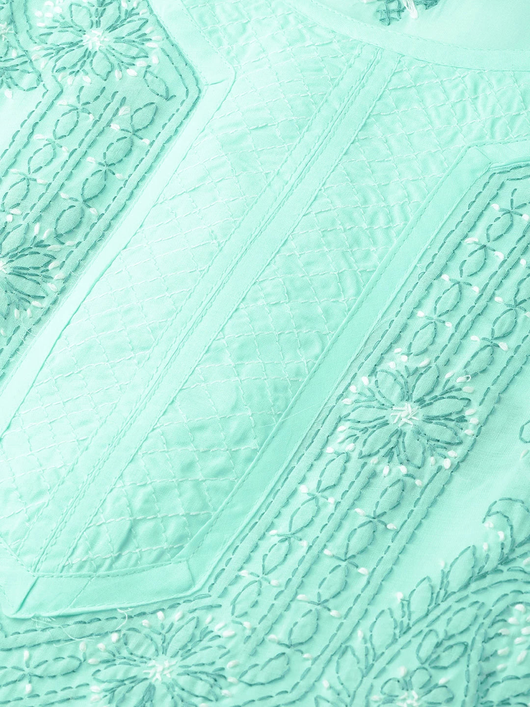 Ada Hand Embroidered Sea Green Cotton Lucknowi Chikankari Straight Kurta  A233848