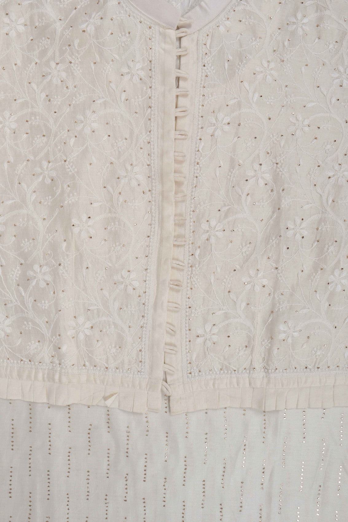 Ada Hand Embroidered Cream Chanderi Lucknowi Chikankari Kurta/Jacket With Muqaish Work A597292