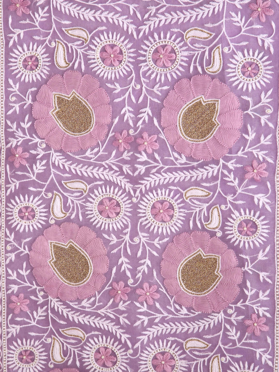 Ada Hand Embroidered Lavender Organza Lucknowi Chikankari Unstitched Kurta Dupatta Set With Pearl Work 01A358458