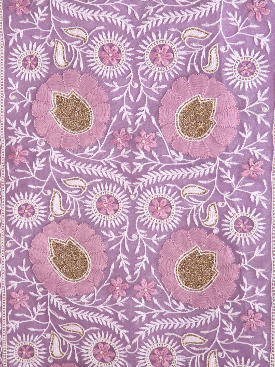 Ada Hand Embroidered Lavender Organza Lucknowi Chikankari Unstitched Kurta Dupatta Set With Pearl Work 01A358458