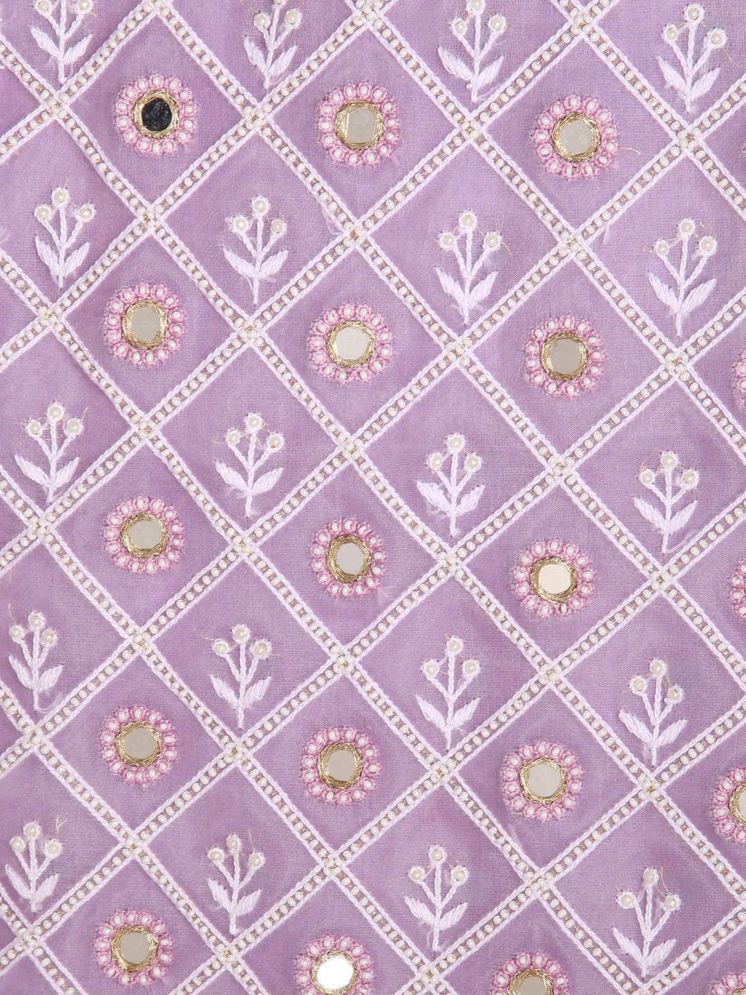 Ada Hand Embroidered Lavender Organza Lucknowi Chikankari Unstitched Kurta Dupatta Set With Pearl Work 01A358458