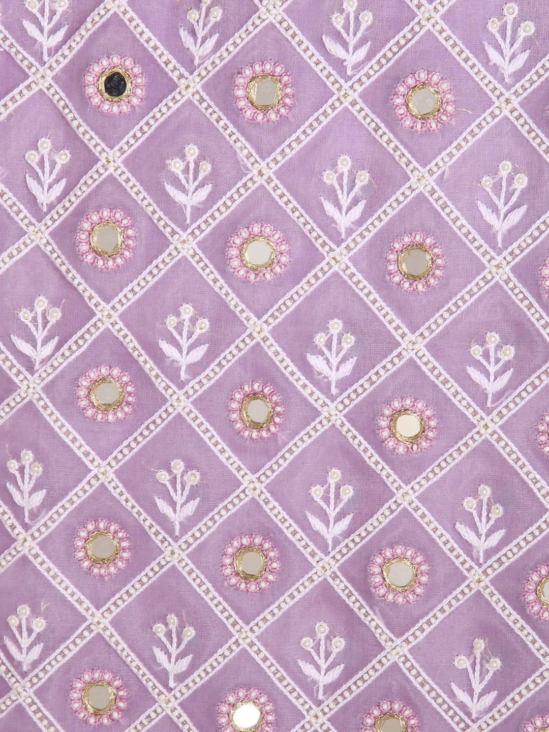 Ada Hand Embroidered Lavender Organza Lucknowi Chikankari Unstitched Kurta Dupatta Set With Pearl Work 01A358458