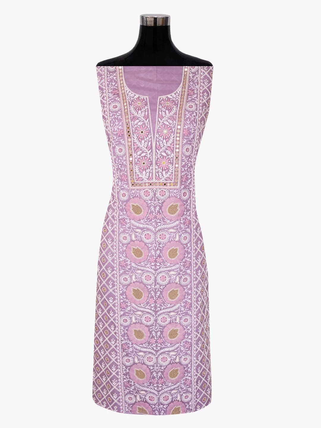 Ada Hand Embroidered Lavender Organza Lucknowi Chikankari Unstitched Kurta Dupatta Set With Pearl Work 01A358458
