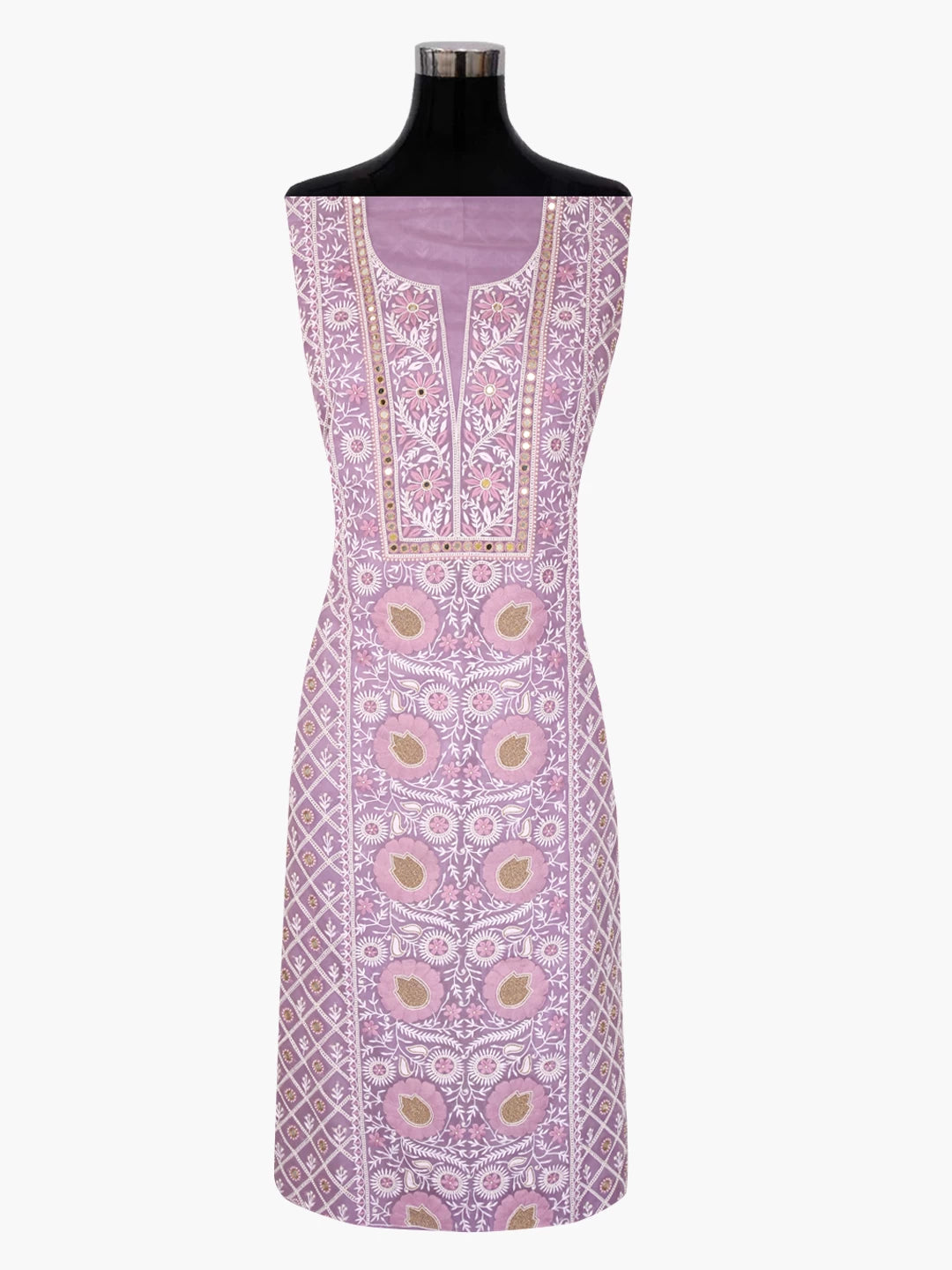 Ada Hand Embroidered Lavender Organza Lucknowi Chikankari Unstitched Kurta Dupatta Set With Pearl Work 01A358458