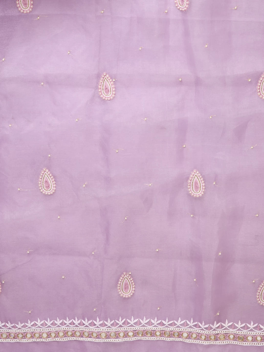 Ada Hand Embroidered Lavender Organza Lucknowi Chikankari Unstitched Kurta Dupatta Set With Pearl Work 01A358458