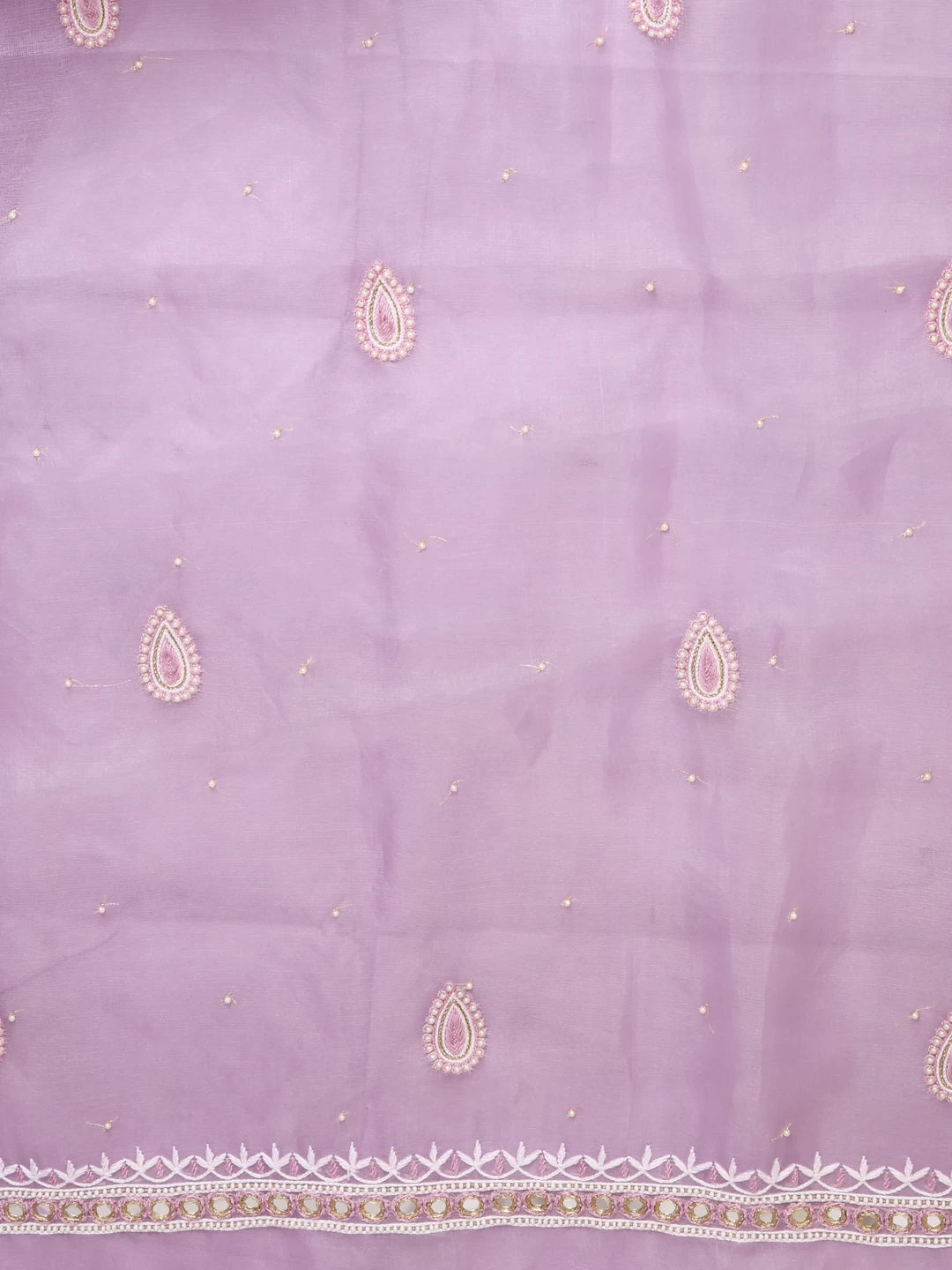 Ada Hand Embroidered Lavender Organza Lucknowi Chikankari Unstitched Kurta Dupatta Set With Pearl Work 01A358458