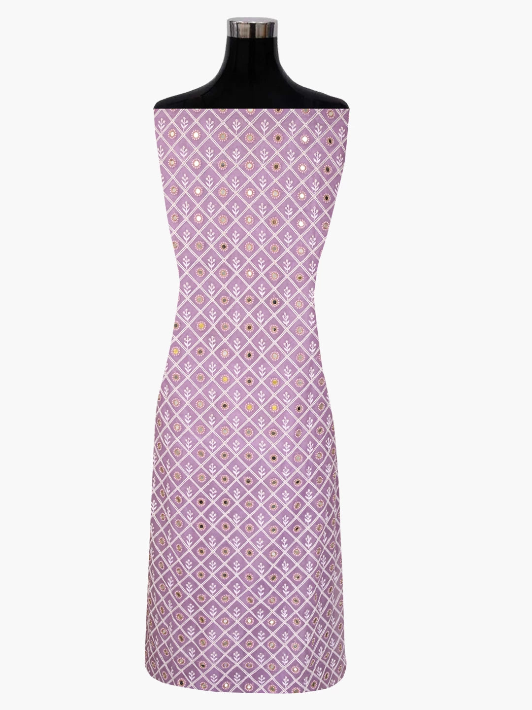 Ada Hand Embroidered Lavender Organza Lucknowi Chikankari Unstitched Kurta Dupatta Set With Pearl Work 01A358458