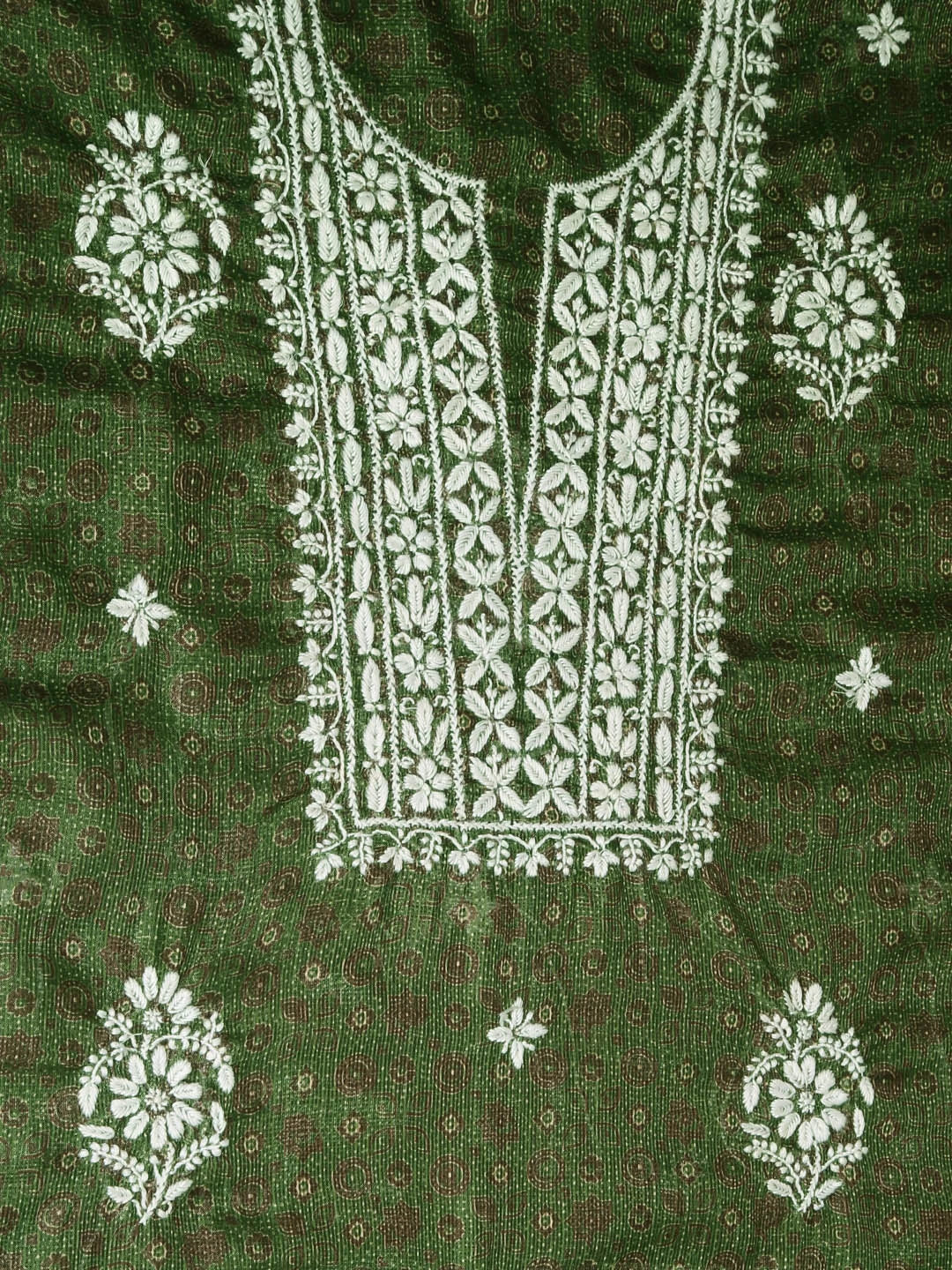 Ada Hand Embroidered Green Floral Printed Kota Lucknowi Chikankari Unstitched Kurta Piece 01A349761
