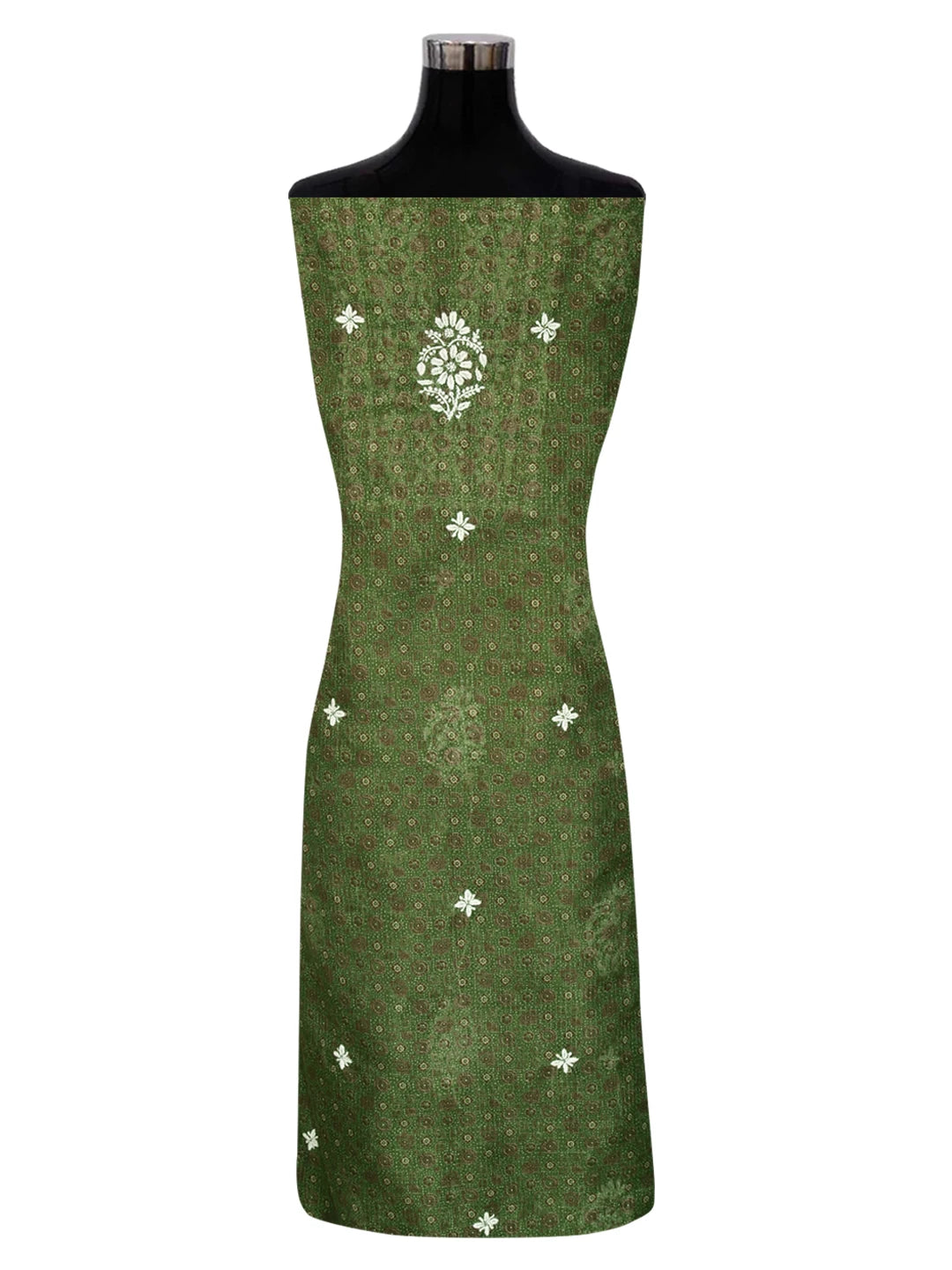 Ada Hand Embroidered Green Floral Printed Kota Lucknowi Chikankari Unstitched Kurta Piece 01A349761