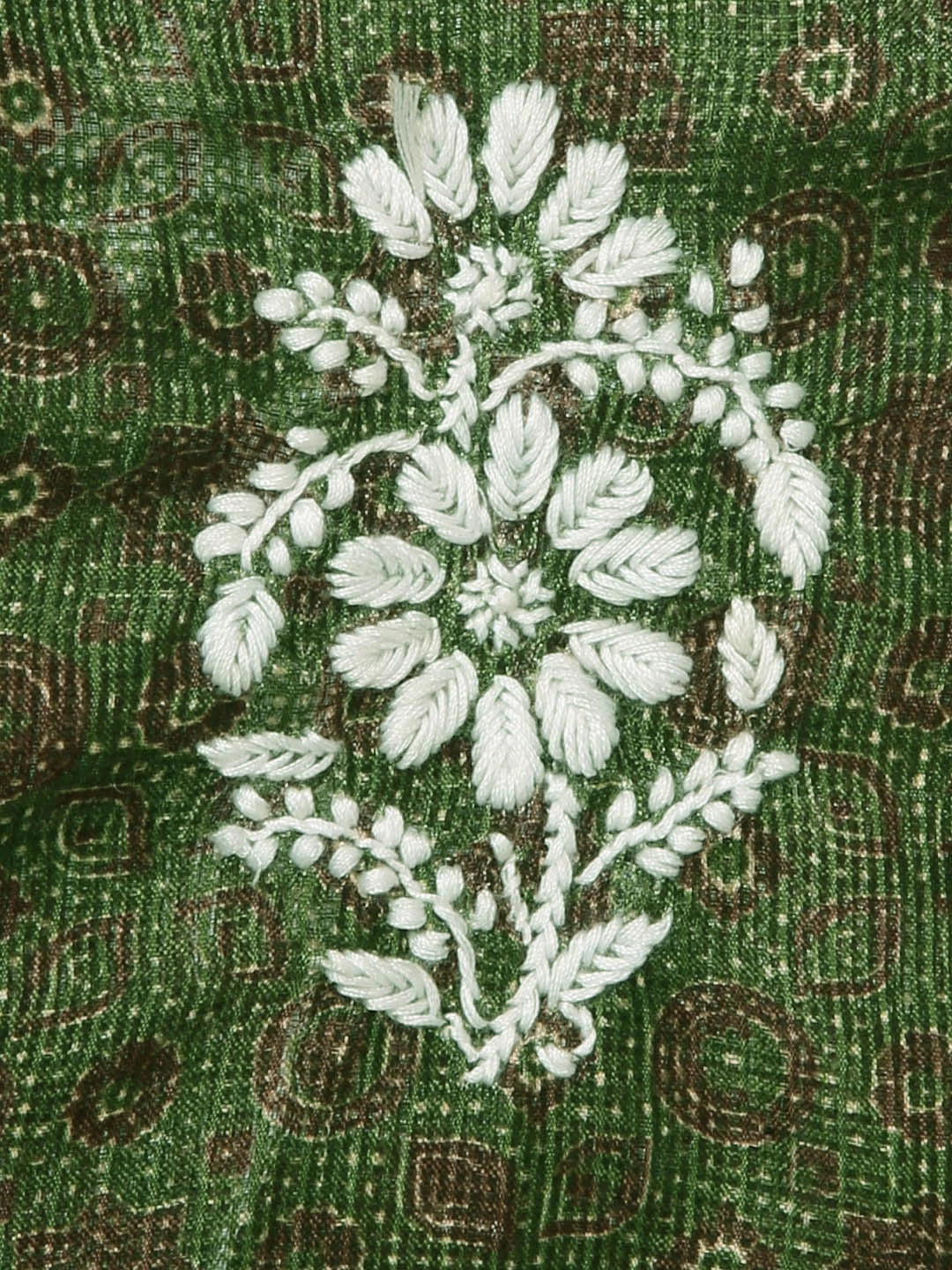 Ada Hand Embroidered Green Floral Printed Kota Lucknowi Chikankari Unstitched Kurta Piece 01A349761