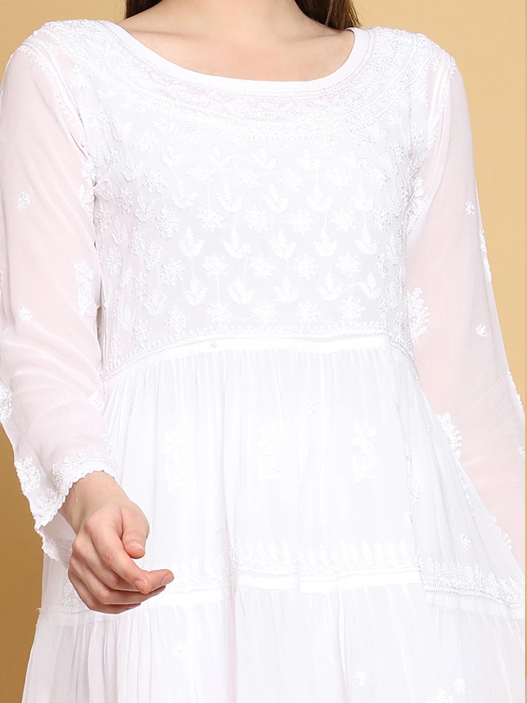 Ada Hand Embroidered Viscose Georgette Lucknowi Chikankari White Kurta Dupatta And Sharara Set A811229