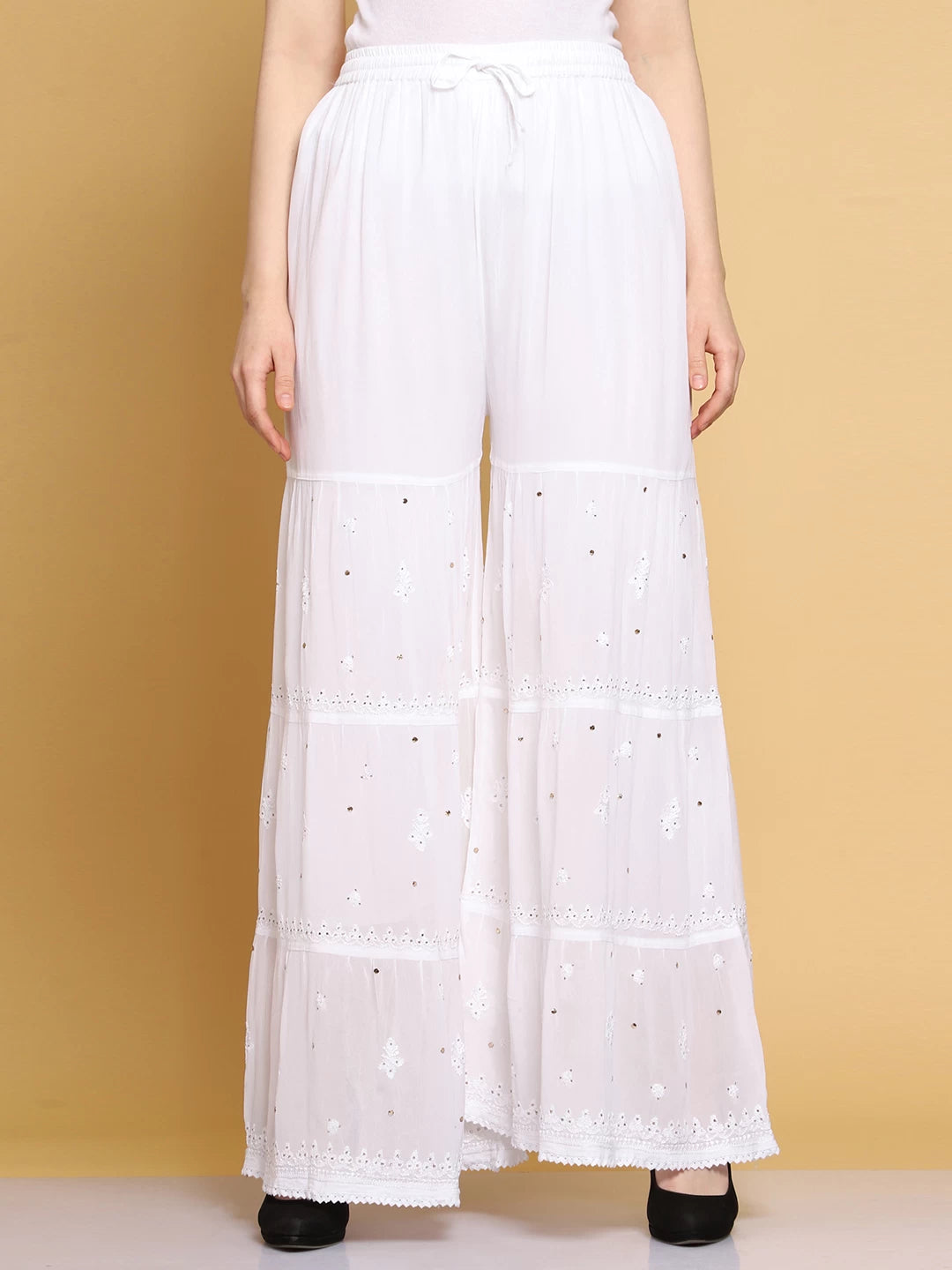 Ada Hand Embroidered Viscose Georgette Lucknowi Chikankari White Straight Kurta Dupatta And Sharara Set With Muqaish Work A811228