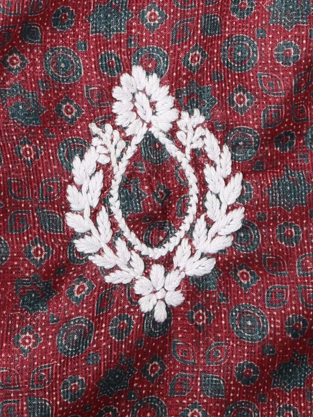 Ada Hand Embroidered Maroon Floral Printed Kota Lucknowi Chikankari Unstitched Kurta Piece 01A349797