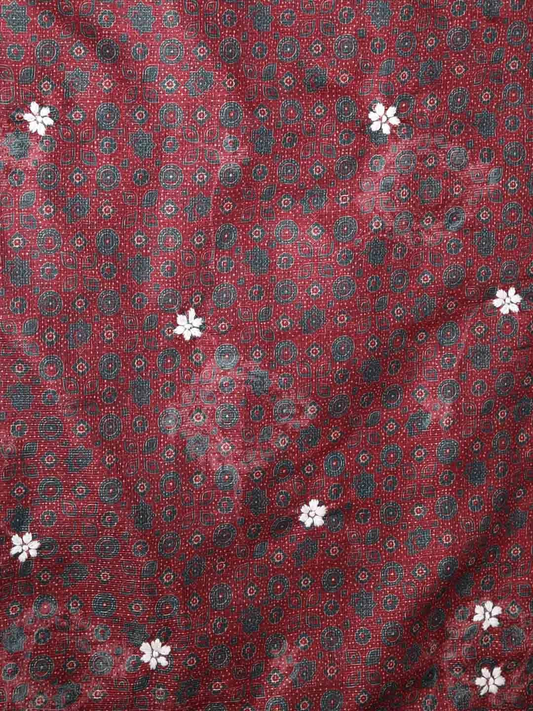 Ada Hand Embroidered Maroon Floral Printed Kota Lucknowi Chikankari Unstitched Kurta Piece 01A349797