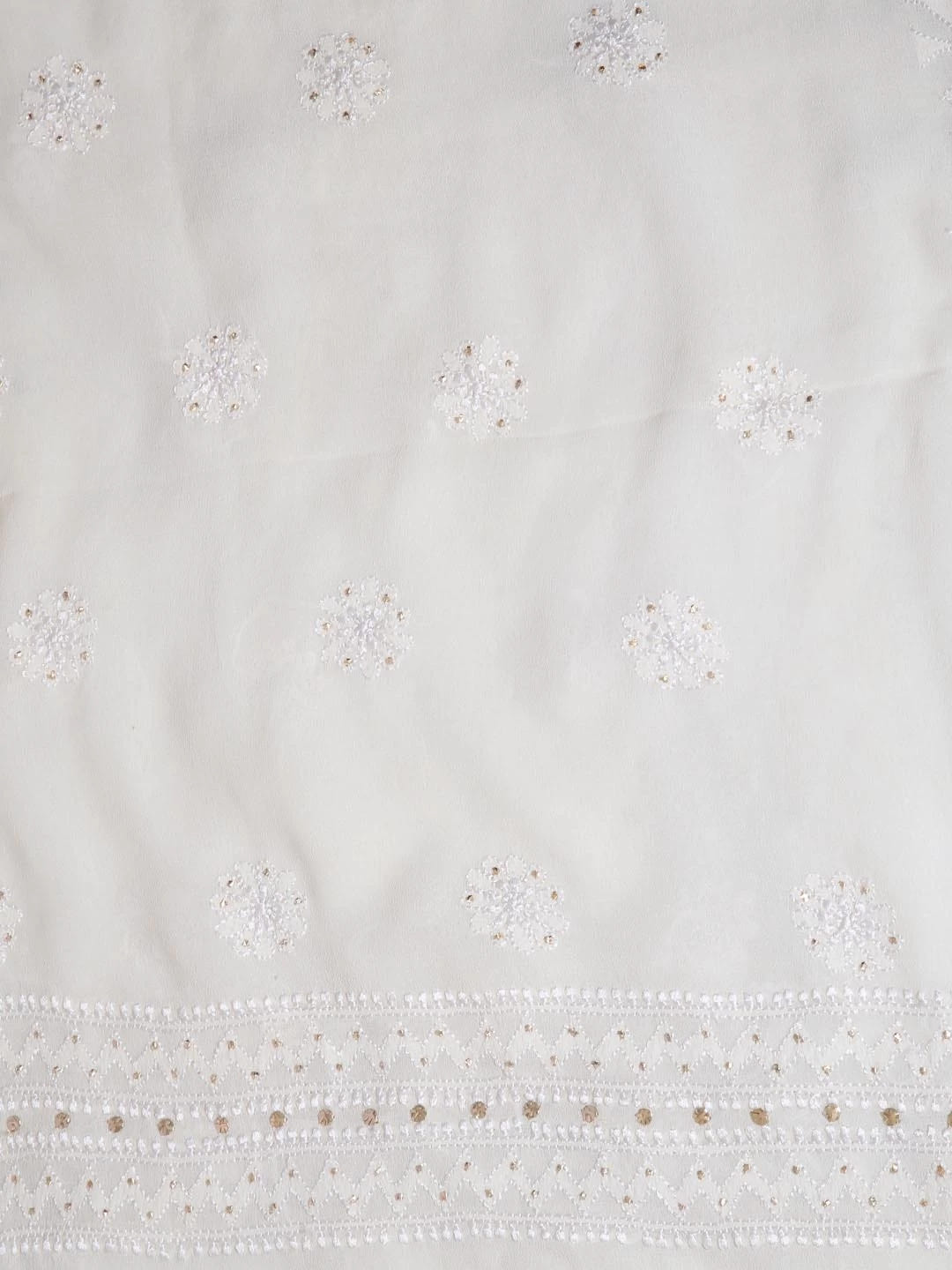 Ada Hand Embroidered Off White Pure Georgette Lucknowi Chikankari Unstitched Kurta Dupatta Set With Muqaish Work 01A346255