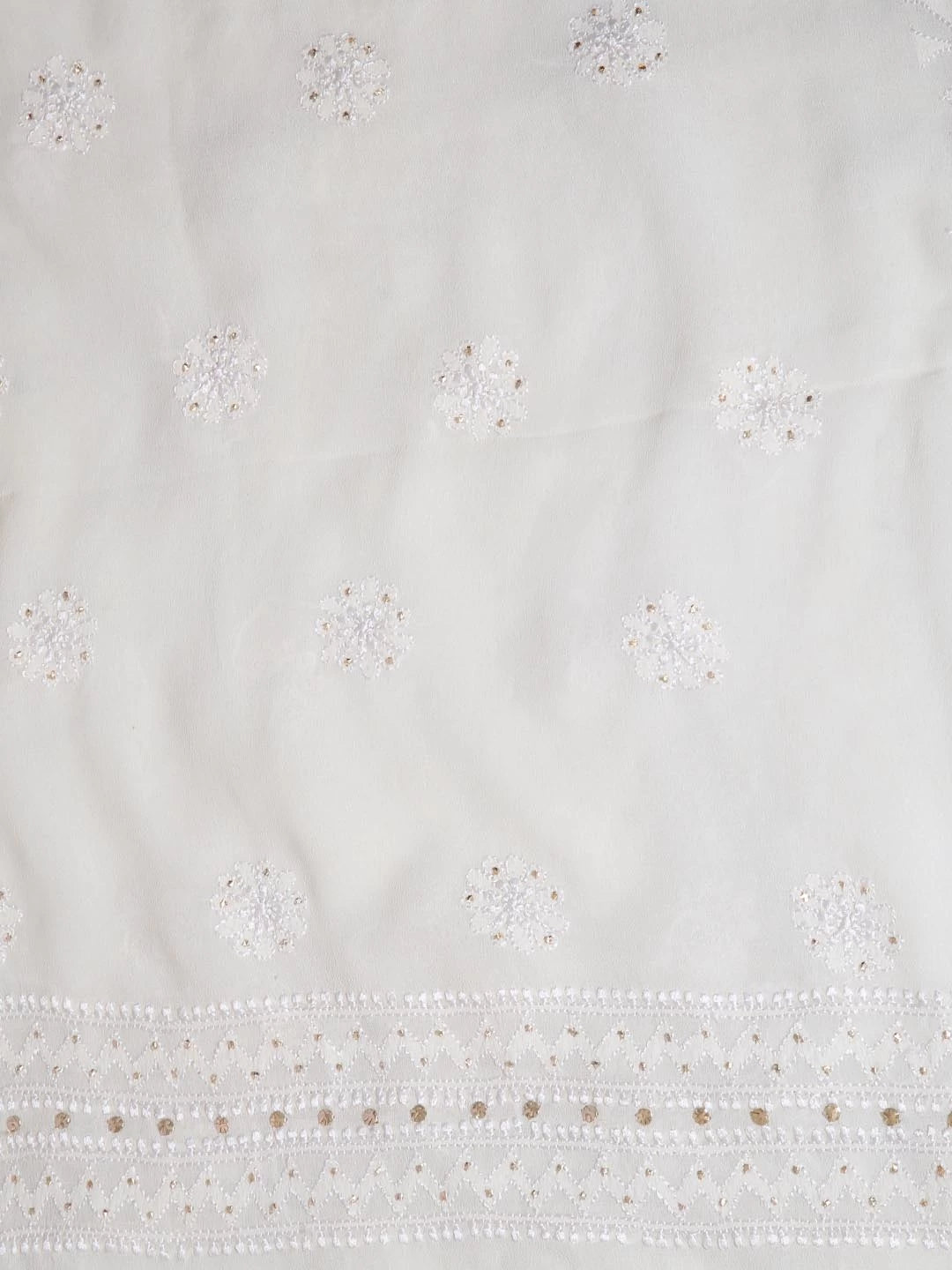 Ada Hand Embroidered Off White Pure Georgette Lucknowi Chikankari Unstitched Kurta Dupatta Set With Muqaish Work 01A346255