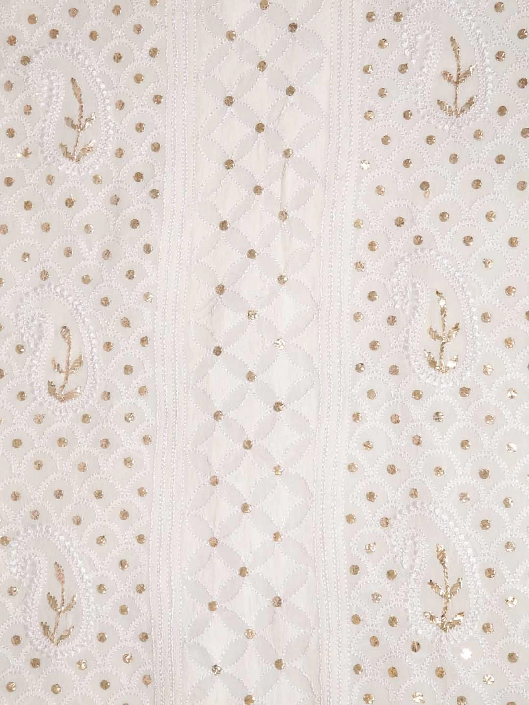 Ada Hand Embroidered Off White Pure Georgette Lucknowi Chikankari Unstitched Kurta Dupatta Set With Muqaish Work 01A346255