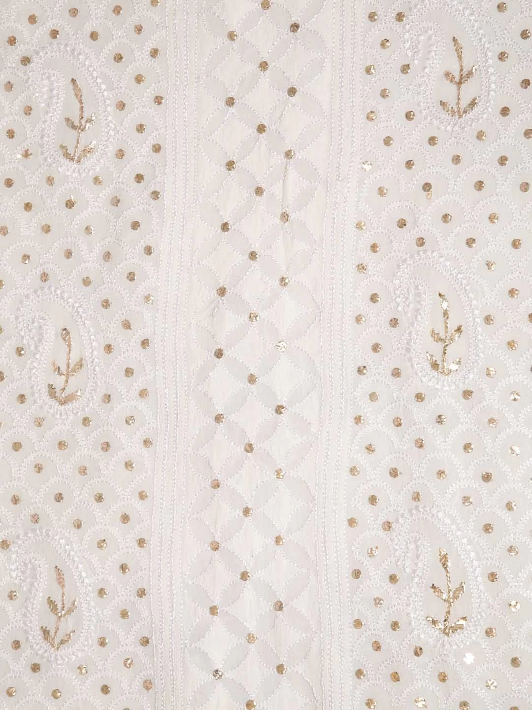 Ada Hand Embroidered Off White Pure Georgette Lucknowi Chikankari Unstitched Kurta Dupatta Set With Muqaish Work 01A346255