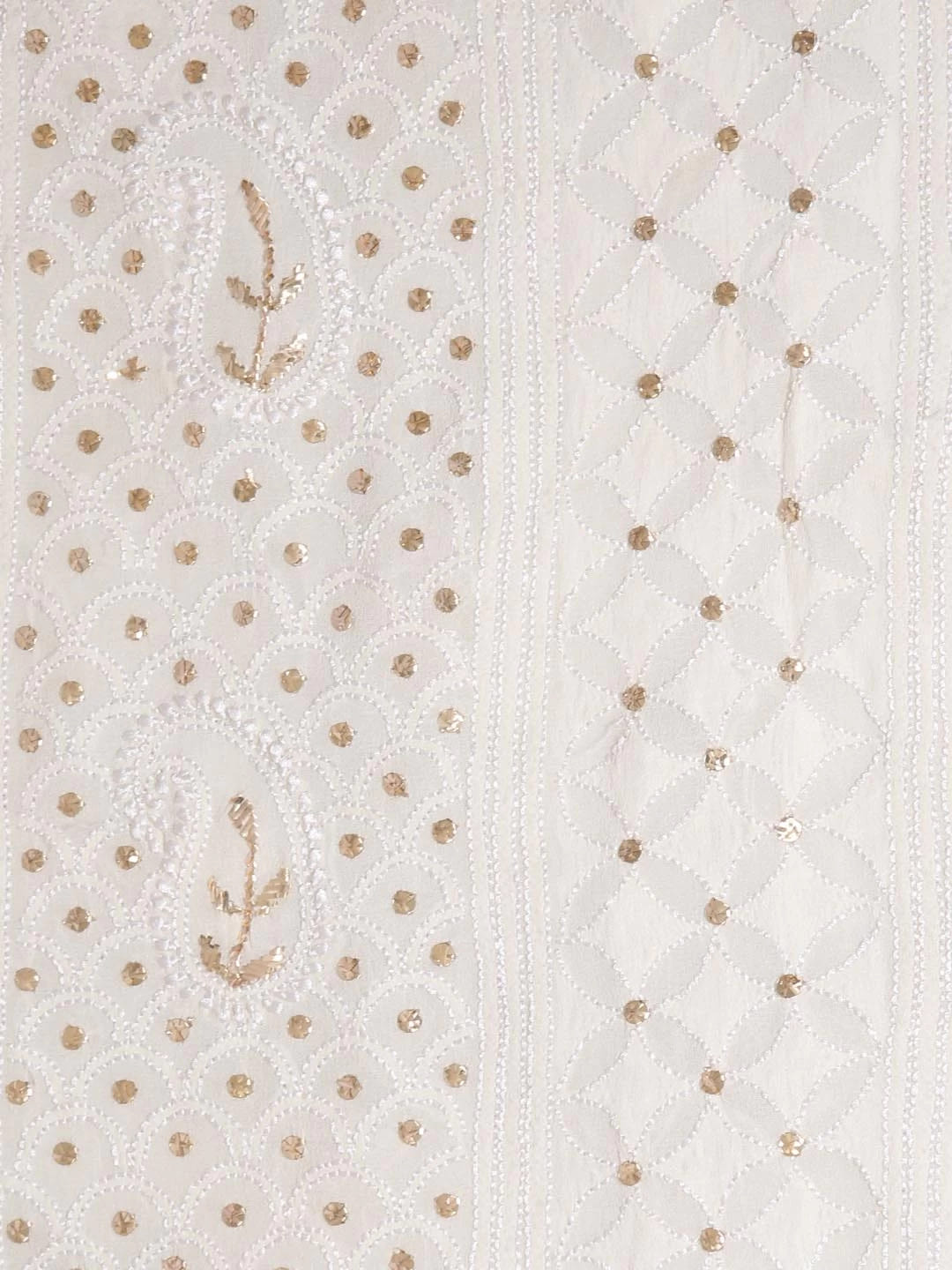 Ada Hand Embroidered Off White Pure Georgette Lucknowi Chikankari Unstitched Kurta Dupatta Set With Muqaish Work 01A346255