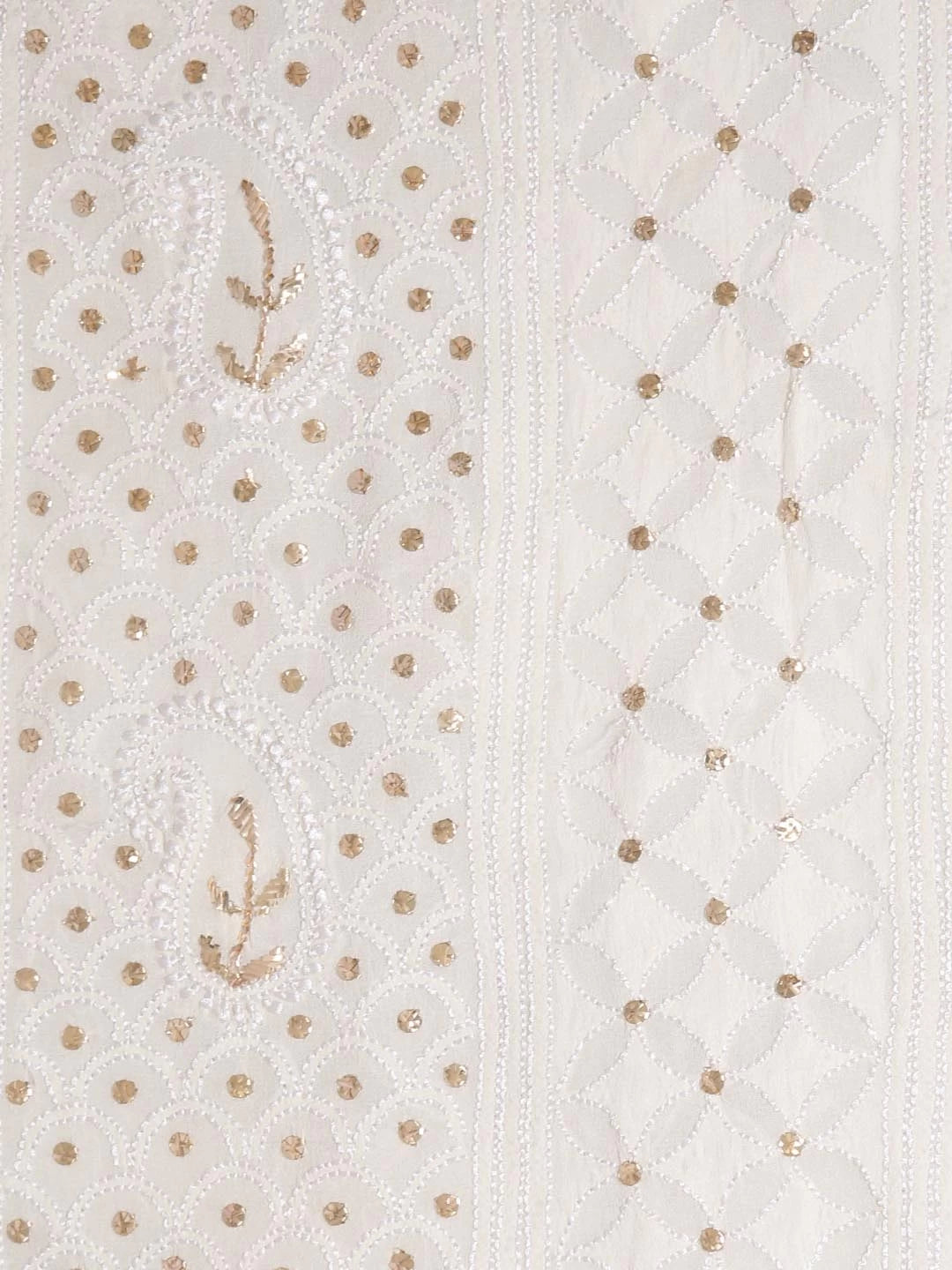 Ada Hand Embroidered Off White Pure Georgette Lucknowi Chikankari Unstitched Kurta Dupatta Set With Muqaish Work 01A346255