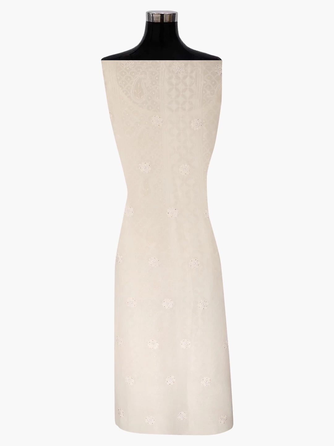 Ada Hand Embroidered Off White Pure Georgette Lucknowi Chikankari Unstitched Kurta Dupatta Set With Muqaish Work 01A346255