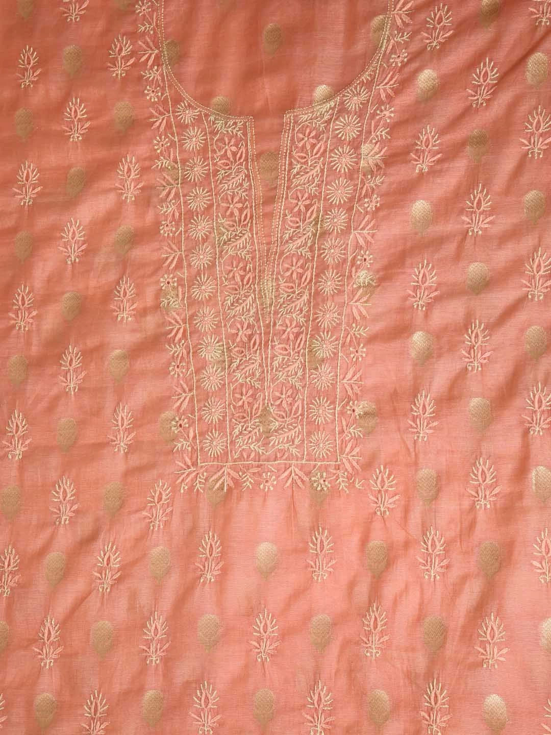 Ada Hand Embroidered Peach Chanderi Lucknowi Chikankari Unstitched Suit Piece 01A322797