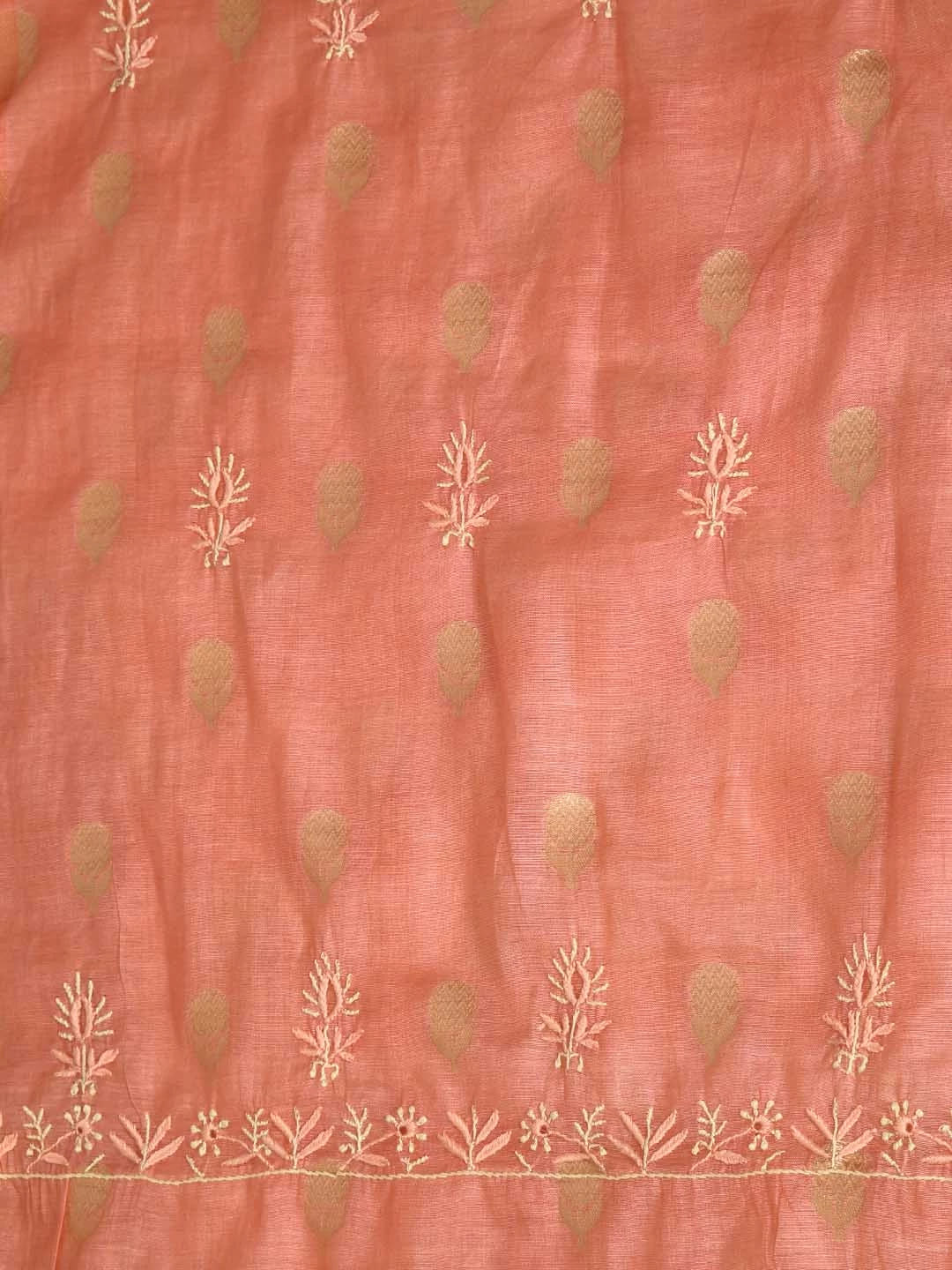 Ada Hand Embroidered Peach Chanderi Lucknowi Chikankari Unstitched Suit Piece 01A322797
